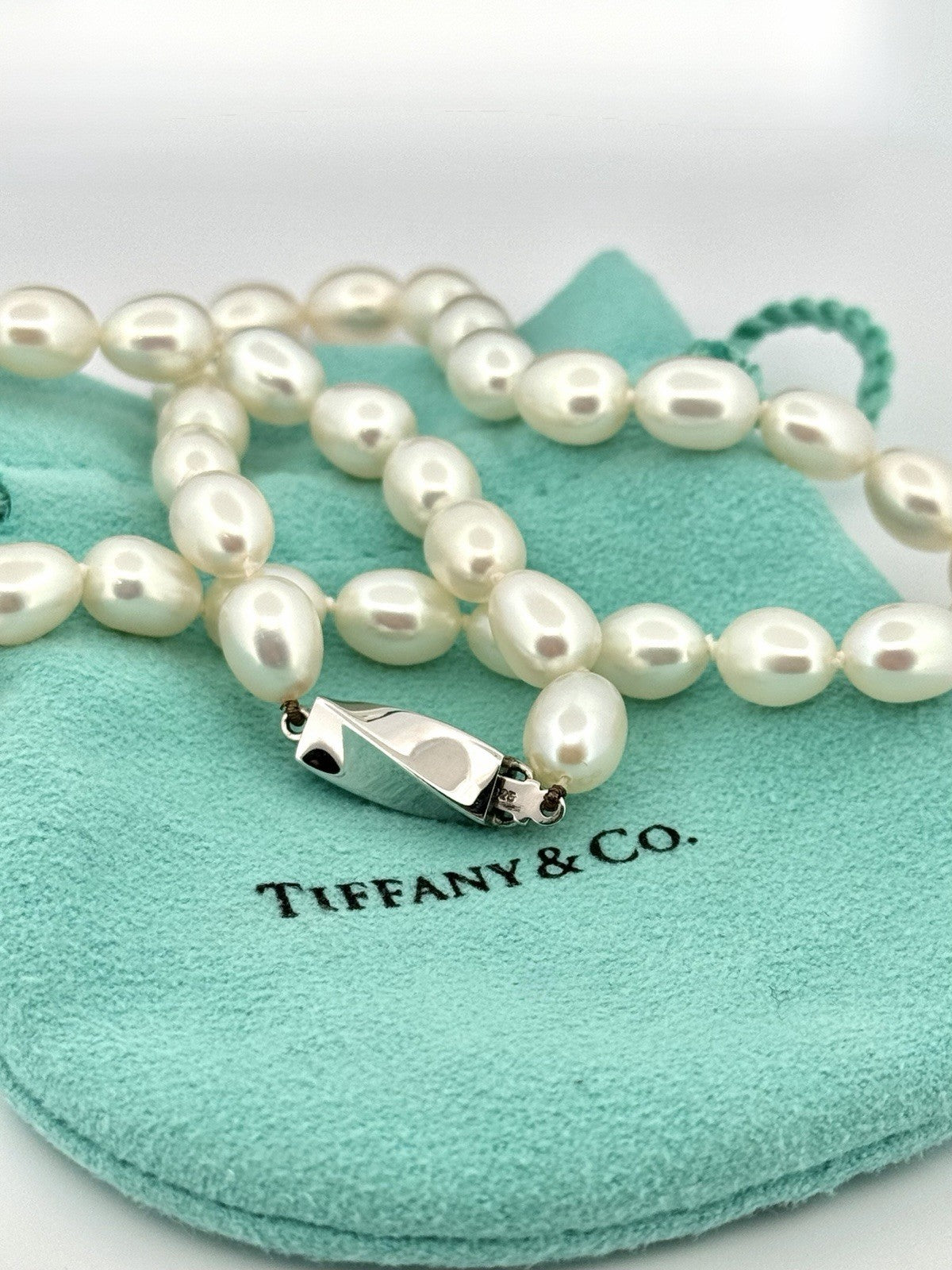 Tiffany & Co. Freshwater Pearl Necklace 925 Sterling Silver 16” 7mm, w/ Pouch