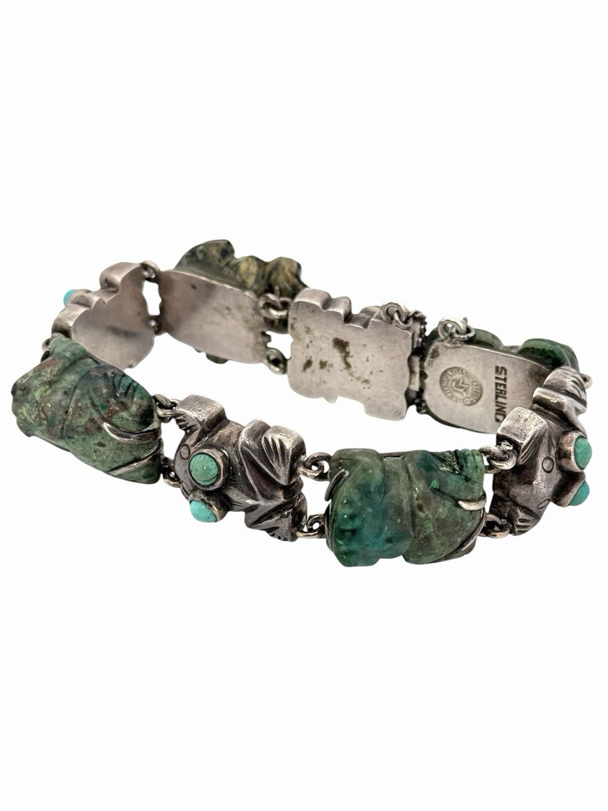 Vintage William Spratling Turquoise Frog Mexico Sterling Silver Bracelet 7.25”