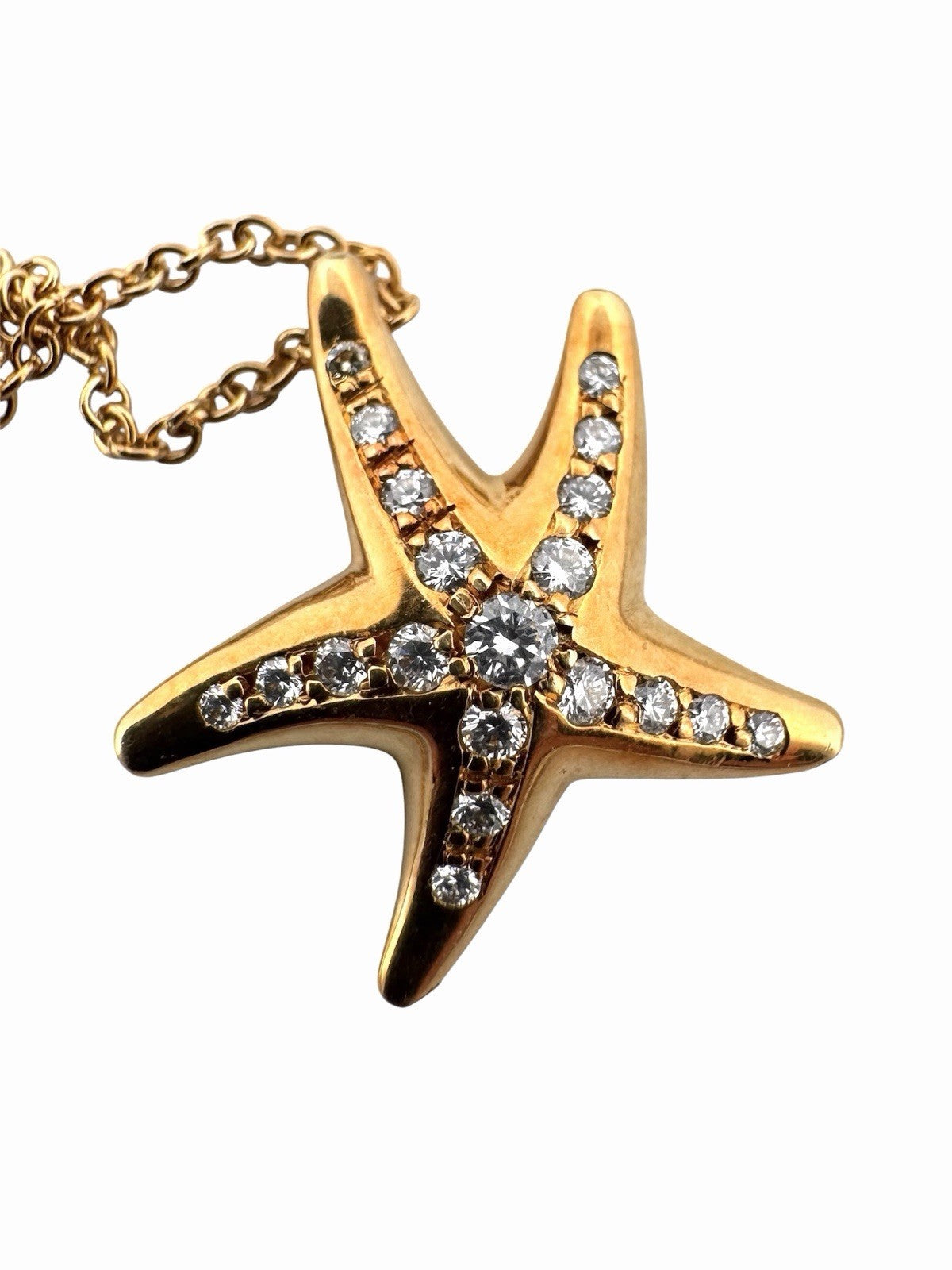 Tiffany & Co. Elsa Peretti 18K Gold Diamond Starfish Pendant Necklace 16”+ Pouch