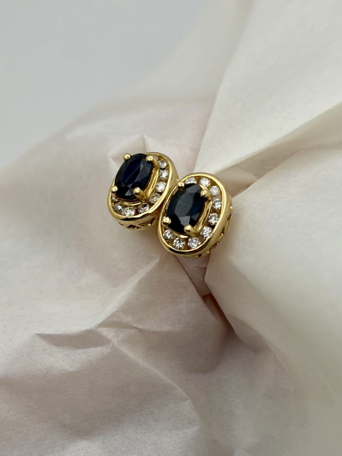 14K Yellow Gold Natural Blue Sapphire & Diamond Halo Stud Earrings 10mm