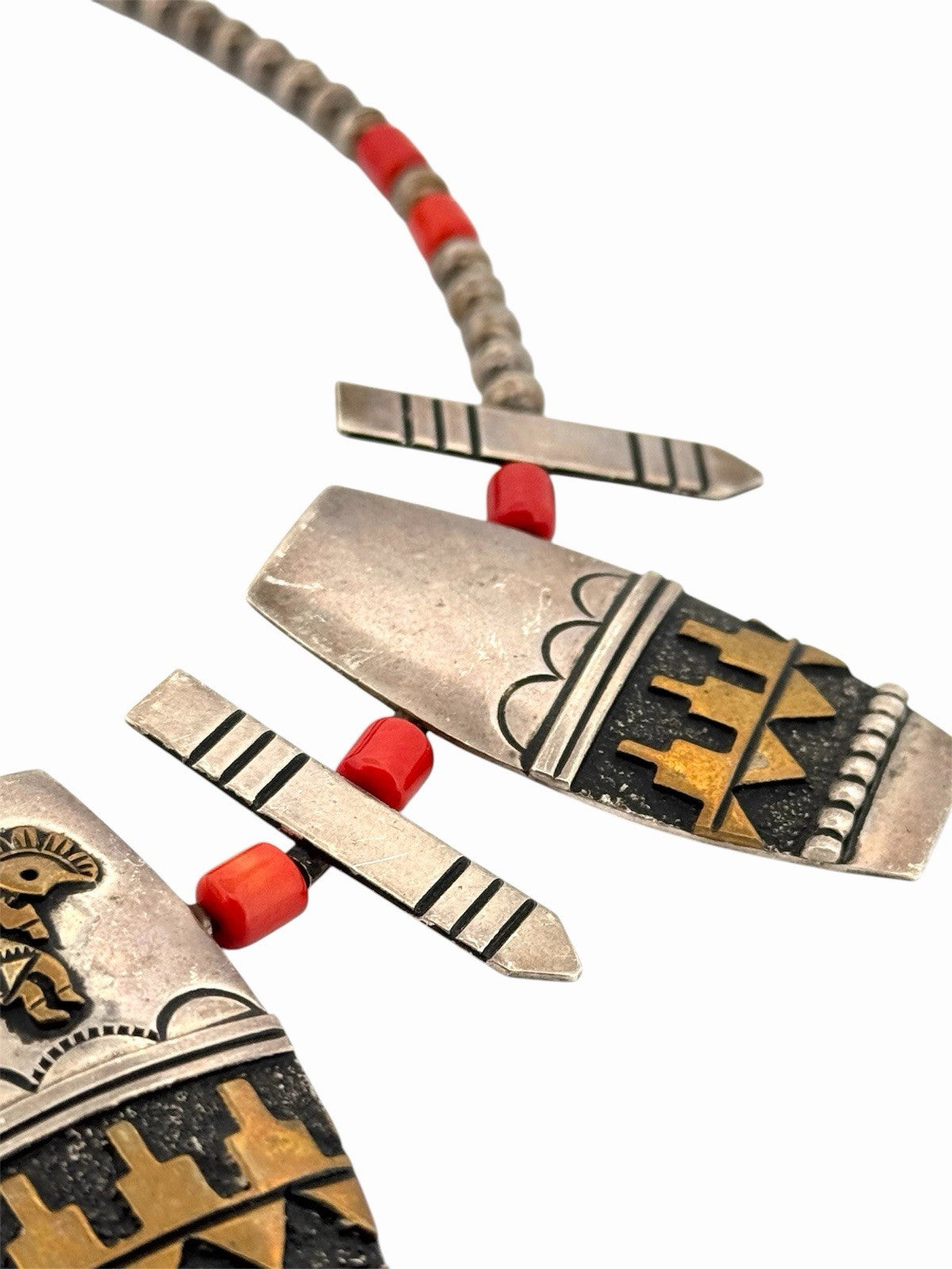 Vintage Thomas Singer Navajo Sterling Silver Coral Kokopelli Necklace 17.5”
