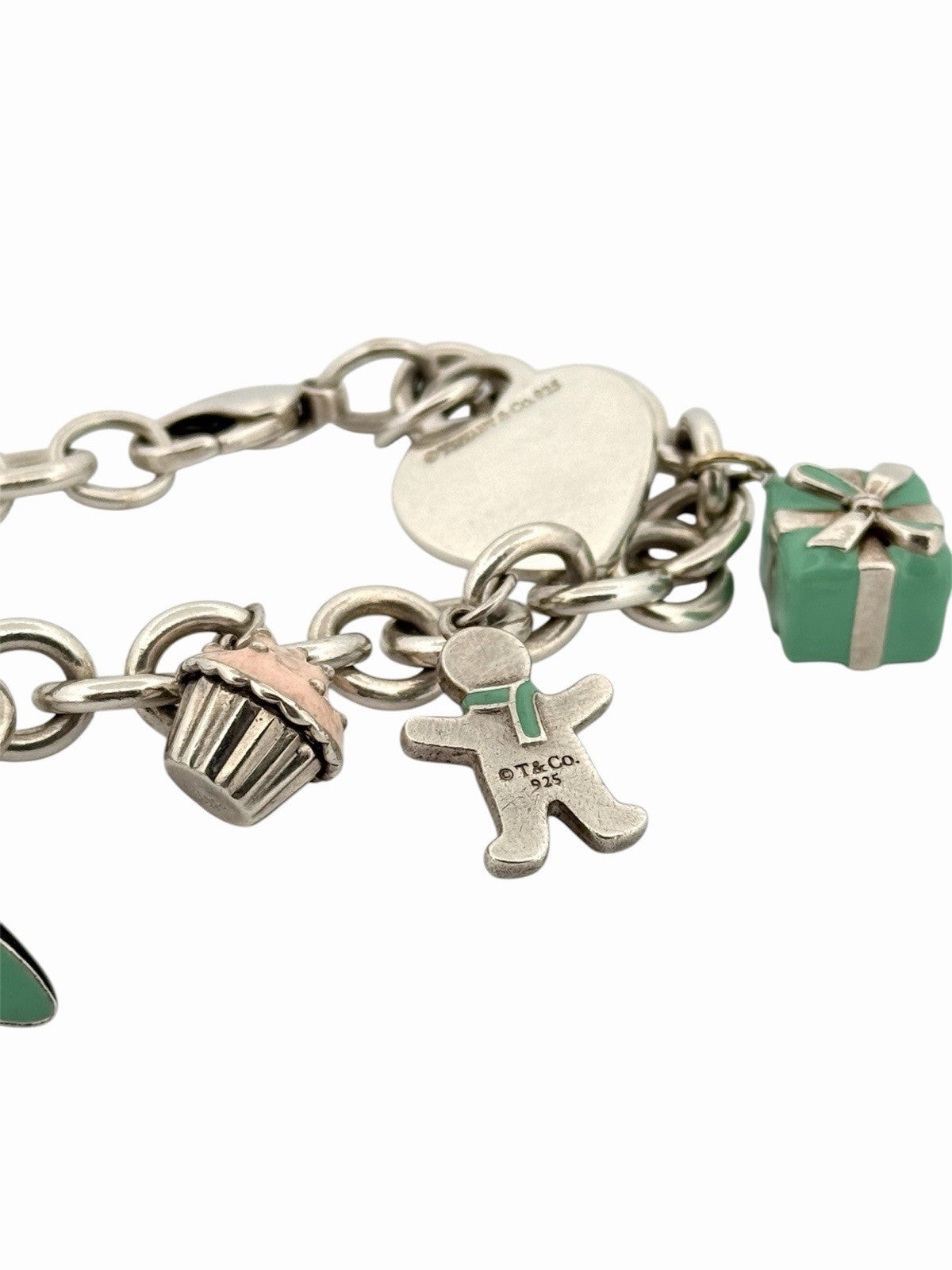 Tiffany & Co. Enamel Multi-Charm Bracelet 925 Sterling Silver 7”
