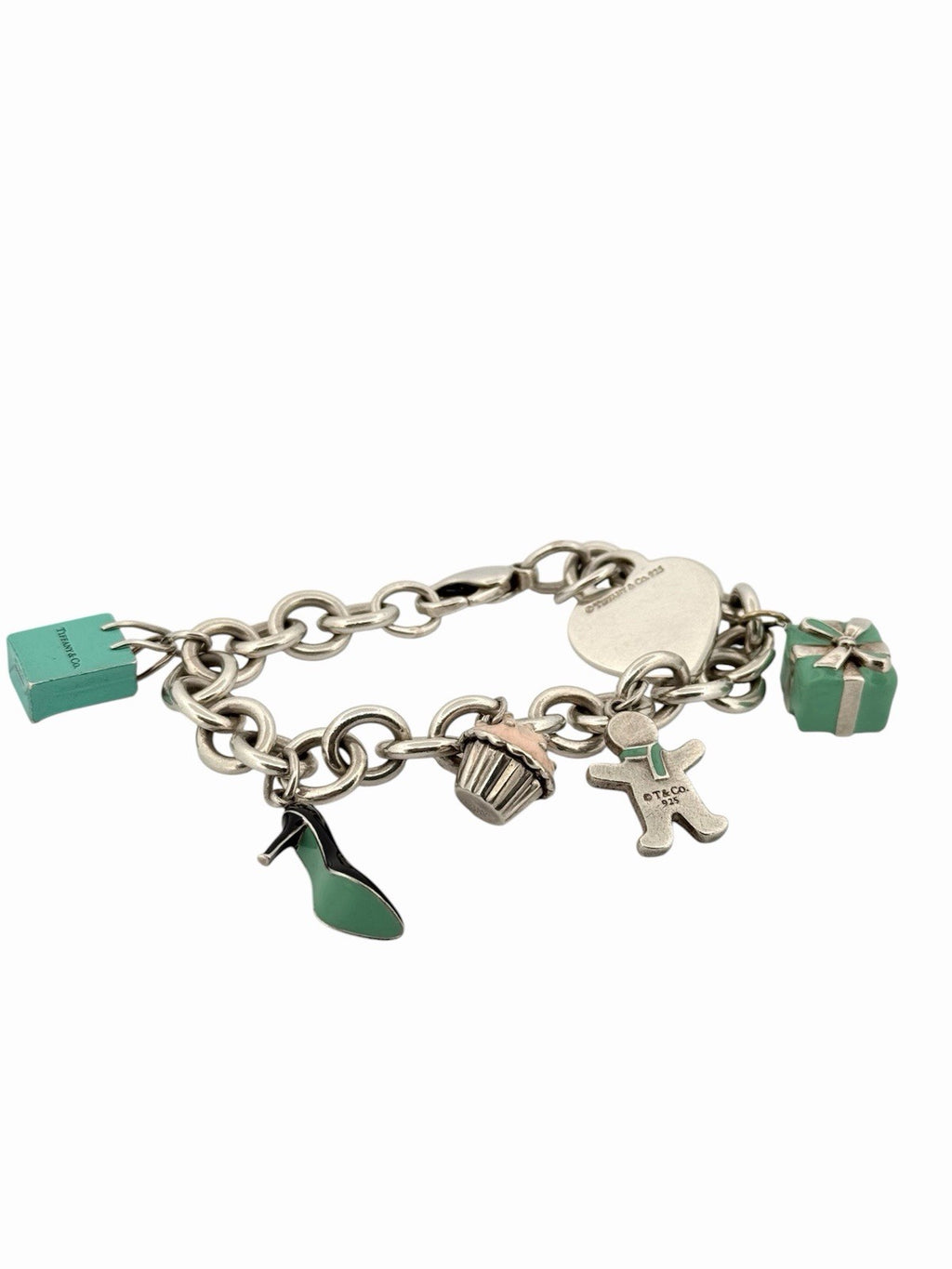 Tiffany & Co. Enamel Multi-Charm Bracelet 925 Sterling Silver 7”