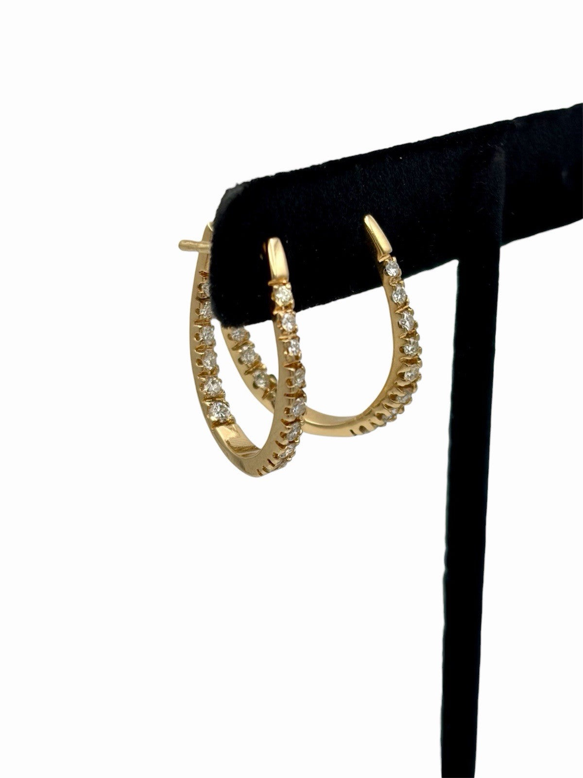 14K Yellow Gold Natural Diamond Inside Out Hoop Earrings Brilliant Cut 17.5mm