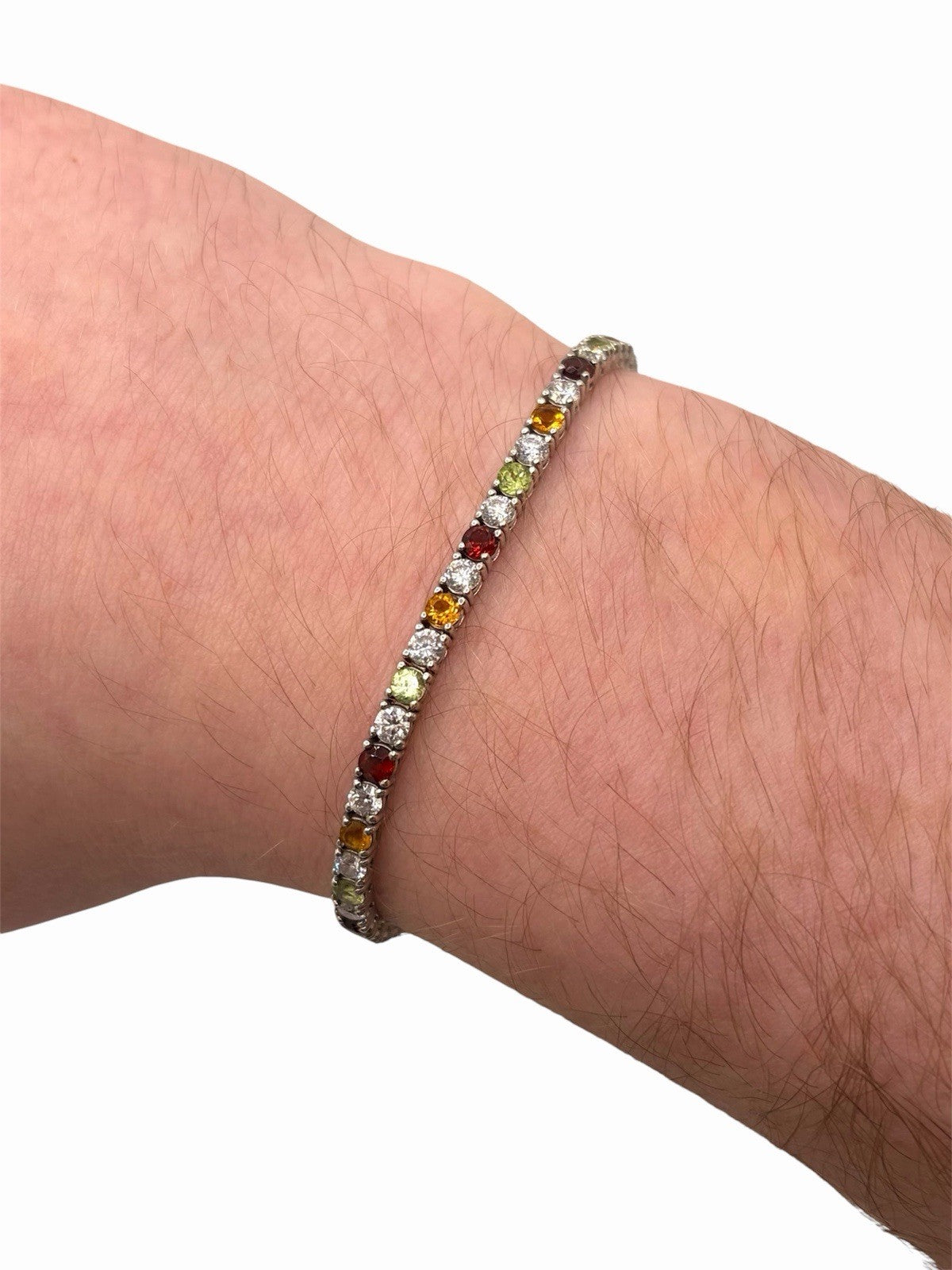 Solid 14K White Gold Lab Diamond & Multi Gemstone Tennis Bracelet 5CTW 7in