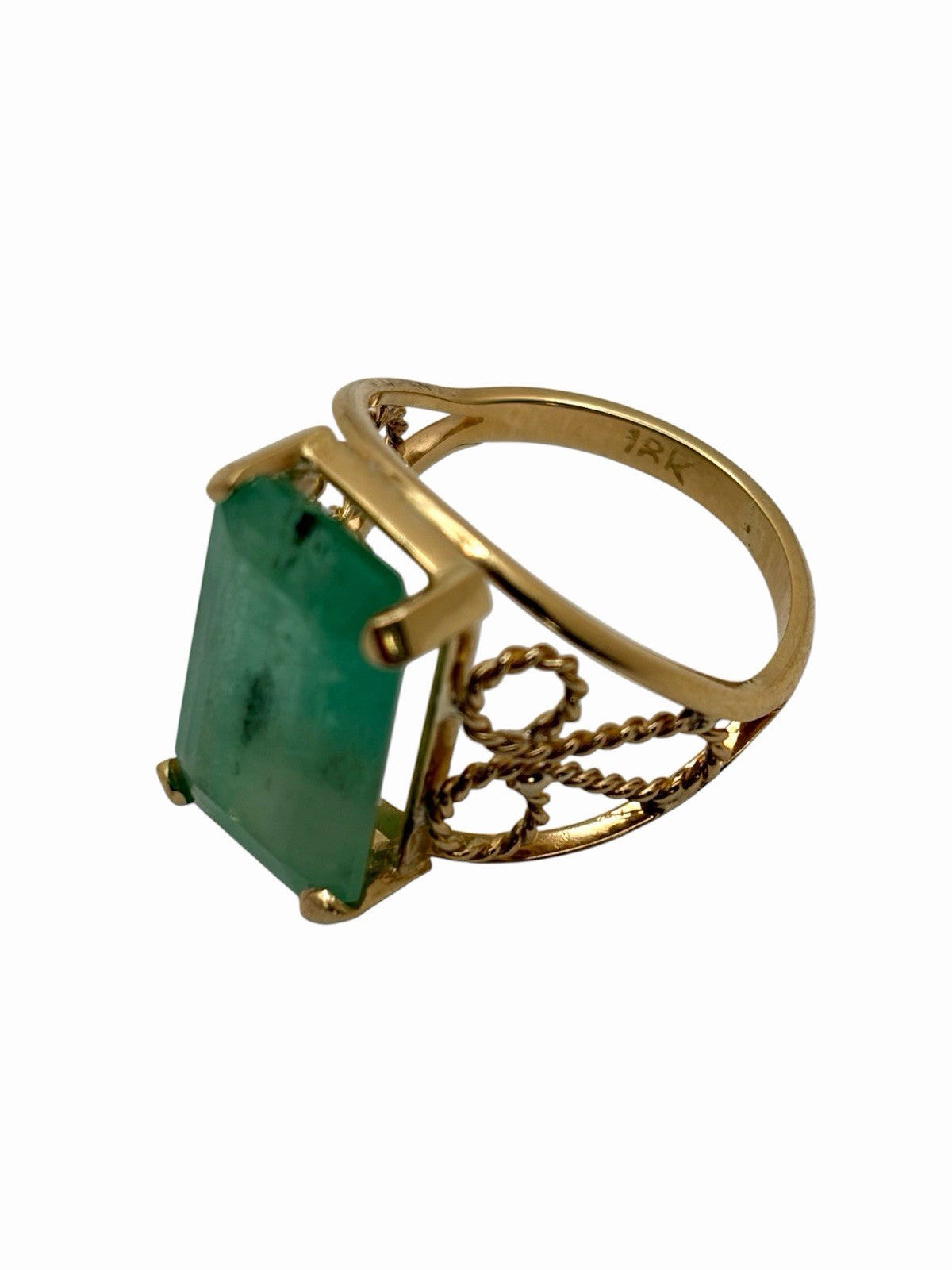 Vintage 18K Yellow Gold Natural Emerald (16mm x 10mm) Large Stone Size 6.75