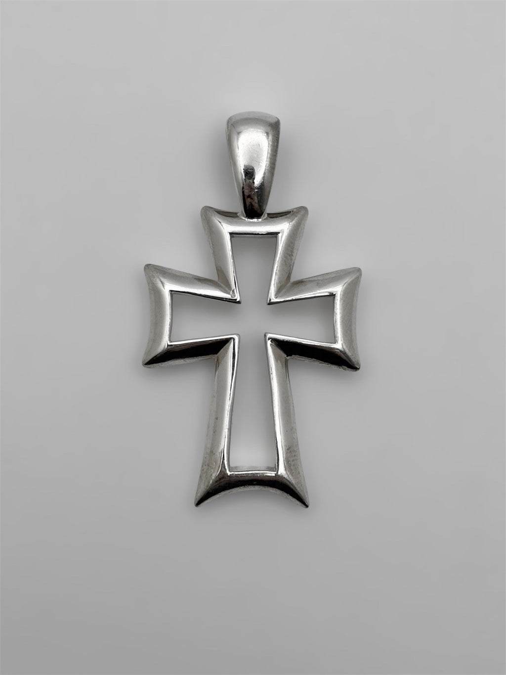 925 Sterling Silver Cross Pendant Large Open Design Modern Polished 2in