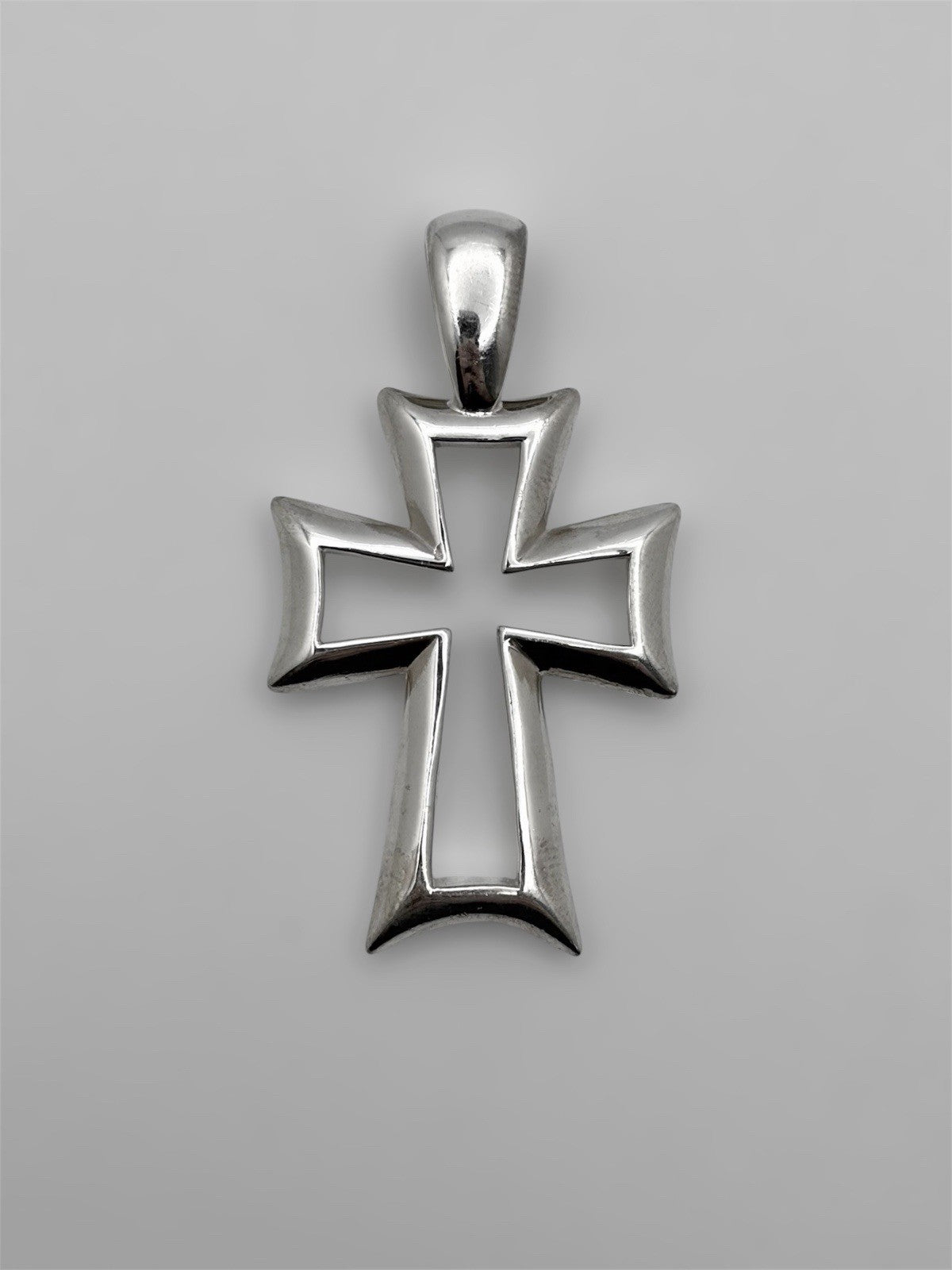 925 Sterling Silver Cross Pendant Large Open Design Modern Polished 2in