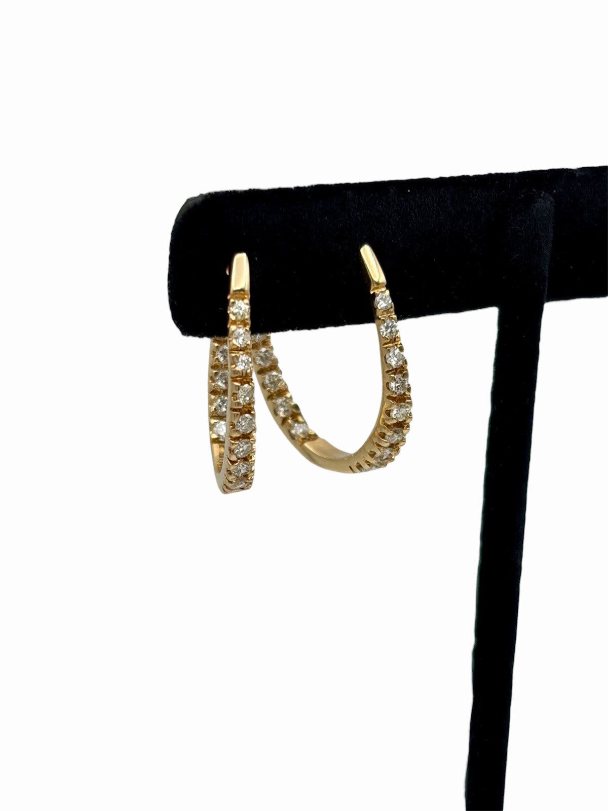 14K Yellow Gold Natural Diamond Inside Out Hoop Earrings Brilliant Cut 17.5mm