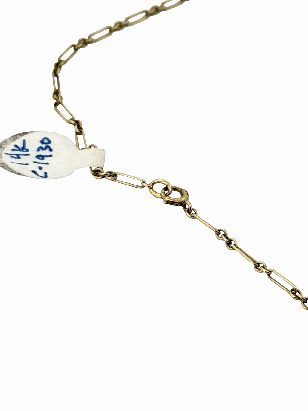 Antique Art Deco 14K Gold Rock Crystal Y Drop Lariat Necklace 18.5” c.1930