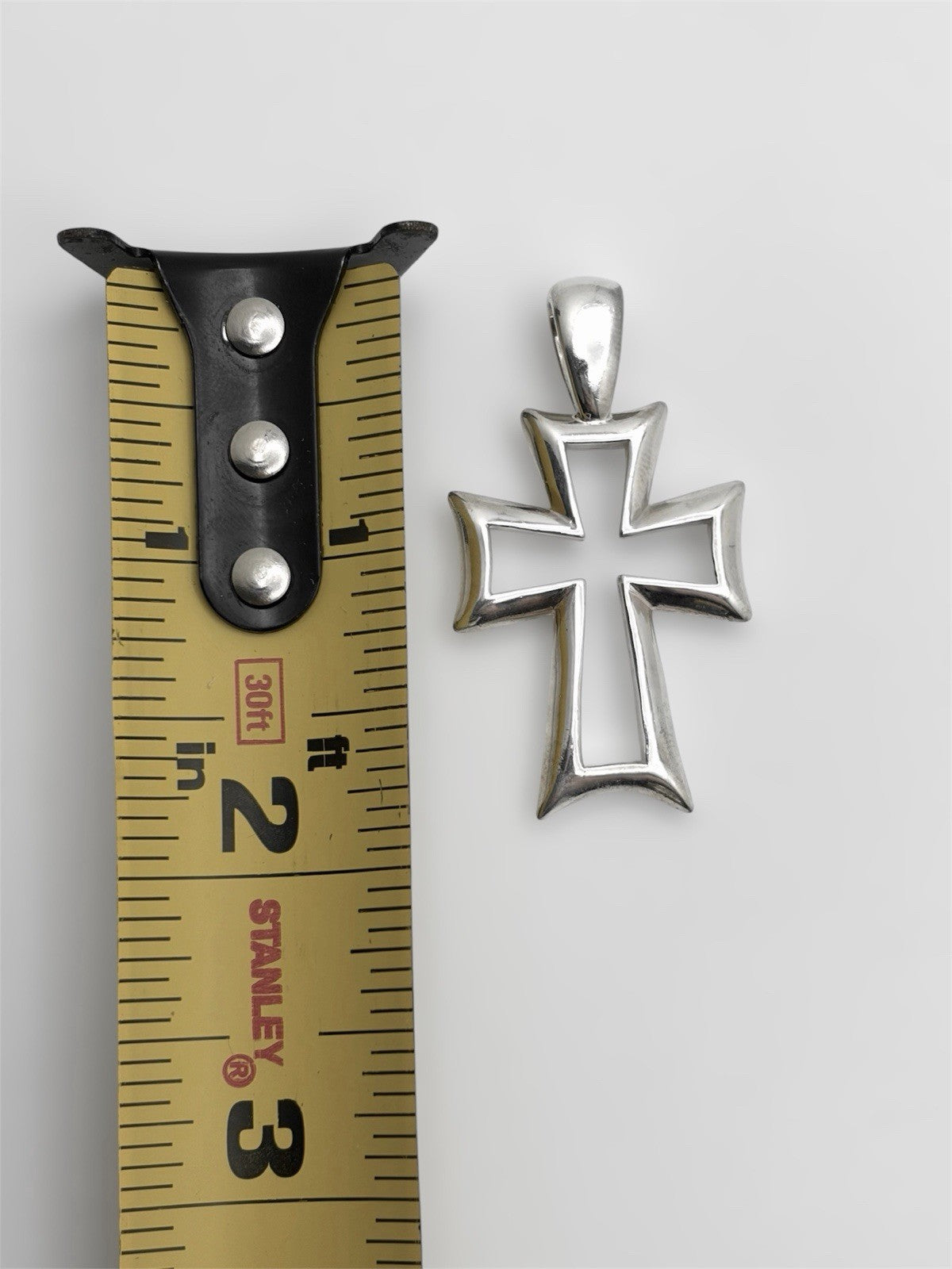 925 Sterling Silver Cross Pendant Large Open Design Modern Polished 2in