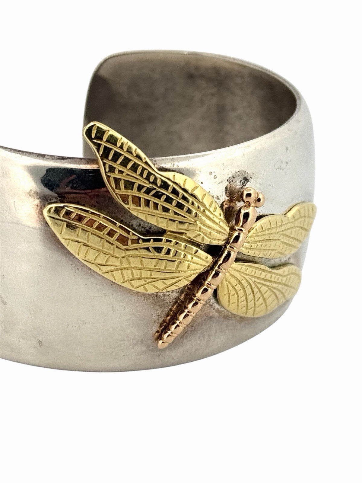 Tiffany & Co. Dragonfly Cuff Bracelet 925 Sterling Silver and 18K Gold Size 6”