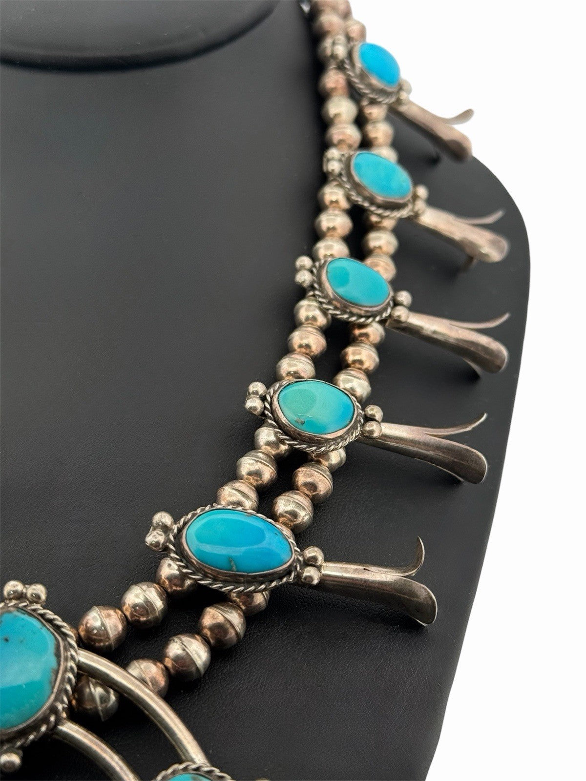 Vintage Turquoise Squash Blossom Naja 925 Sterling Silver Necklace 26in