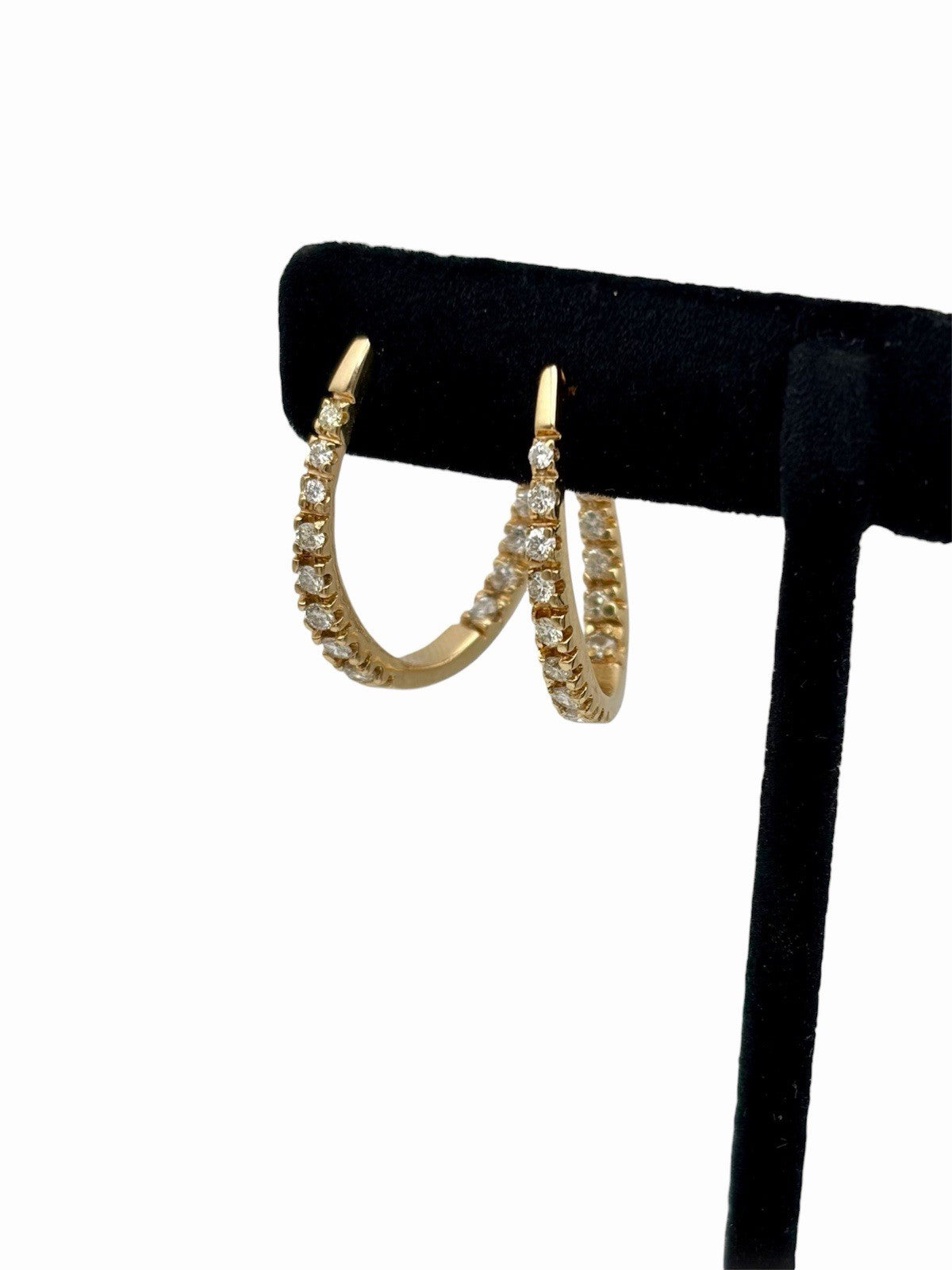 14K Yellow Gold Natural Diamond Inside Out Hoop Earrings Brilliant Cut 17.5mm