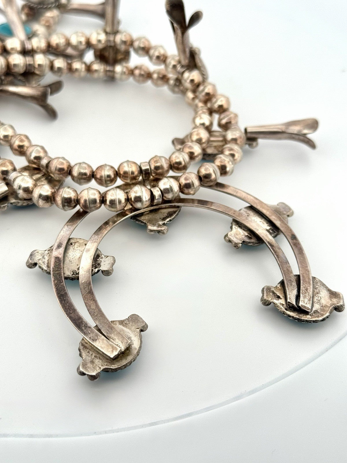Vintage Turquoise Squash Blossom Naja 925 Sterling Silver Necklace 26in
