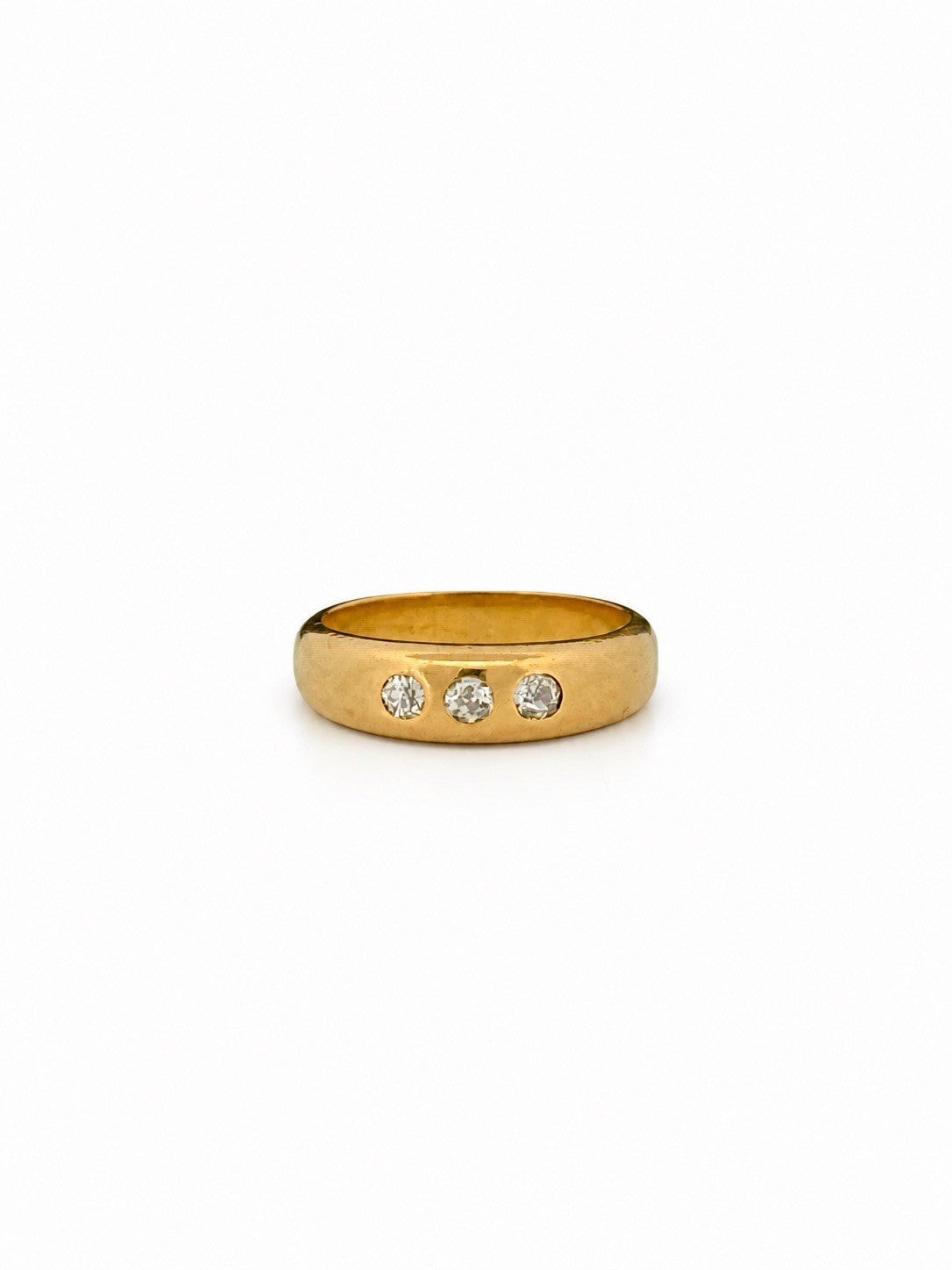 Antique Tiffany & Co 18K Gold 3 Stone Diamond Ring Old Mine Cut Gypsy Set Size 2