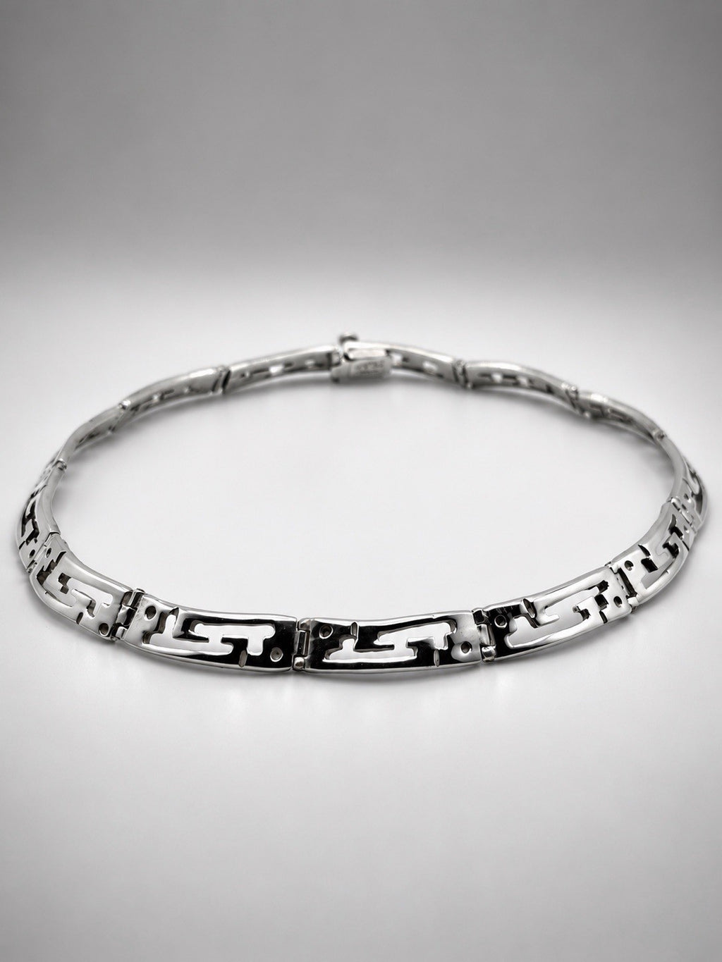 Vintage Mexico 925 Sterling Silver Greek Key Collar Choker Necklace 14in