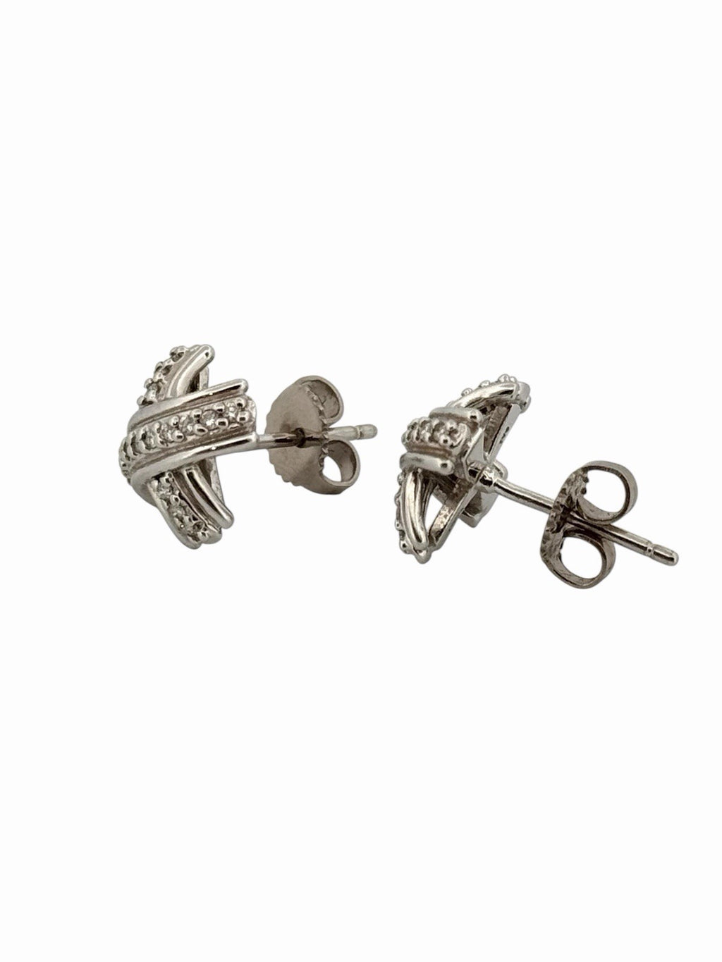 Tiffany & Co. 18K White Gold Kiss Stud Diamond Earrings 0.17ctw + Pouch