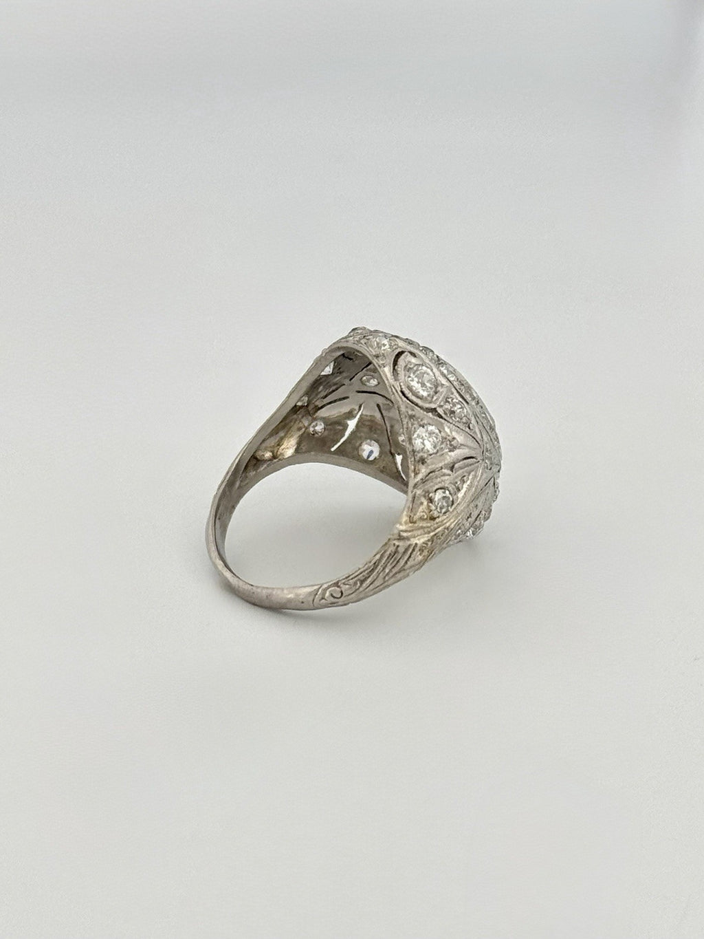 Antique Art Deco Platinum & Natural Old European Cut Diamond Dome Ring Size 4.5