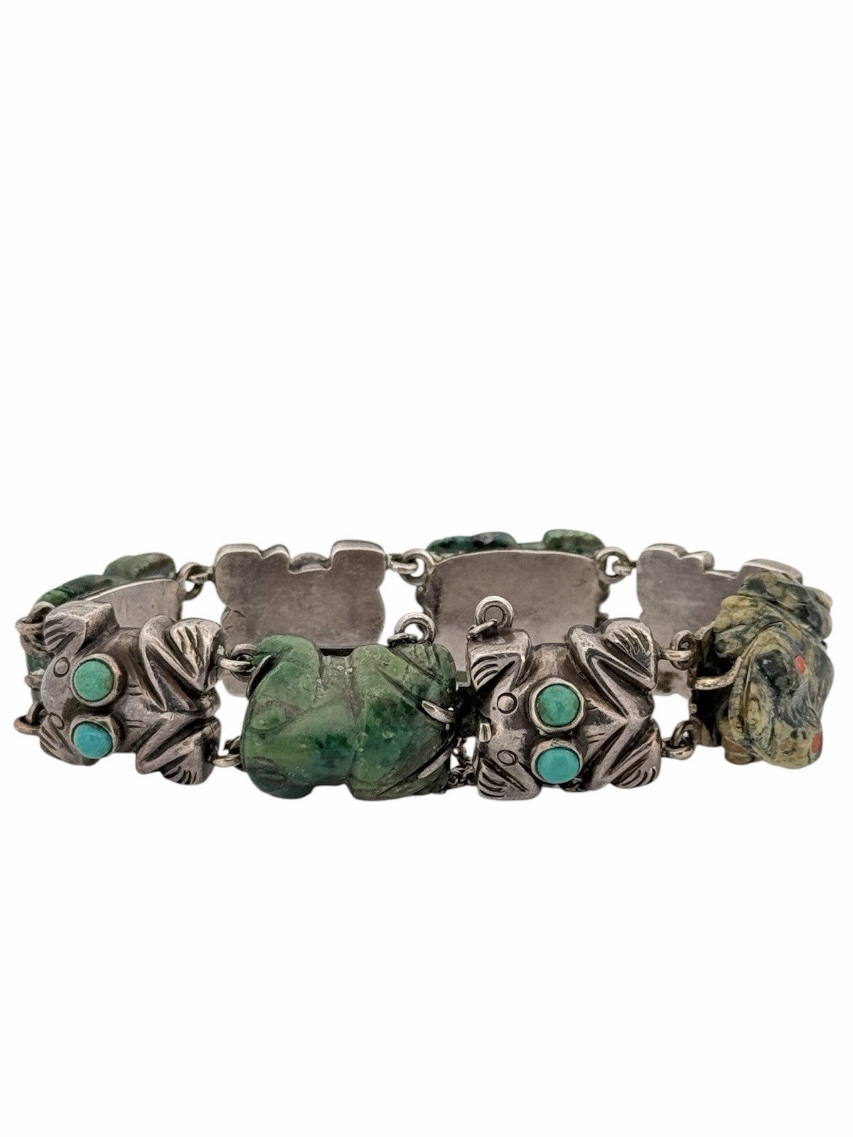 Vintage William Spratling Turquoise Frog Mexico Sterling Silver Bracelet 7.25”