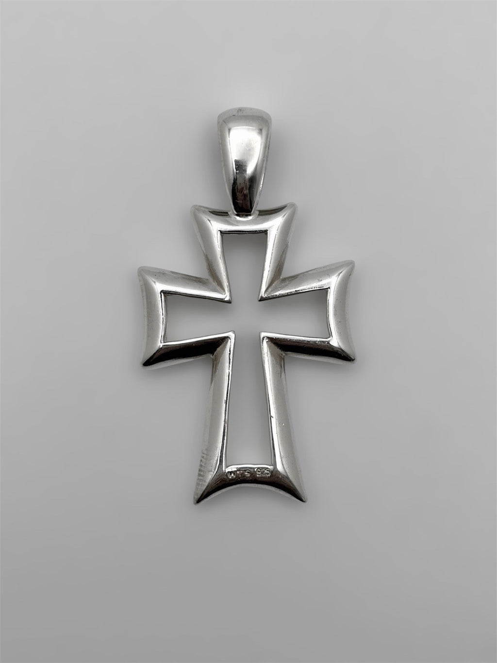 925 Sterling Silver Cross Pendant Large Open Design Modern Polished 2in