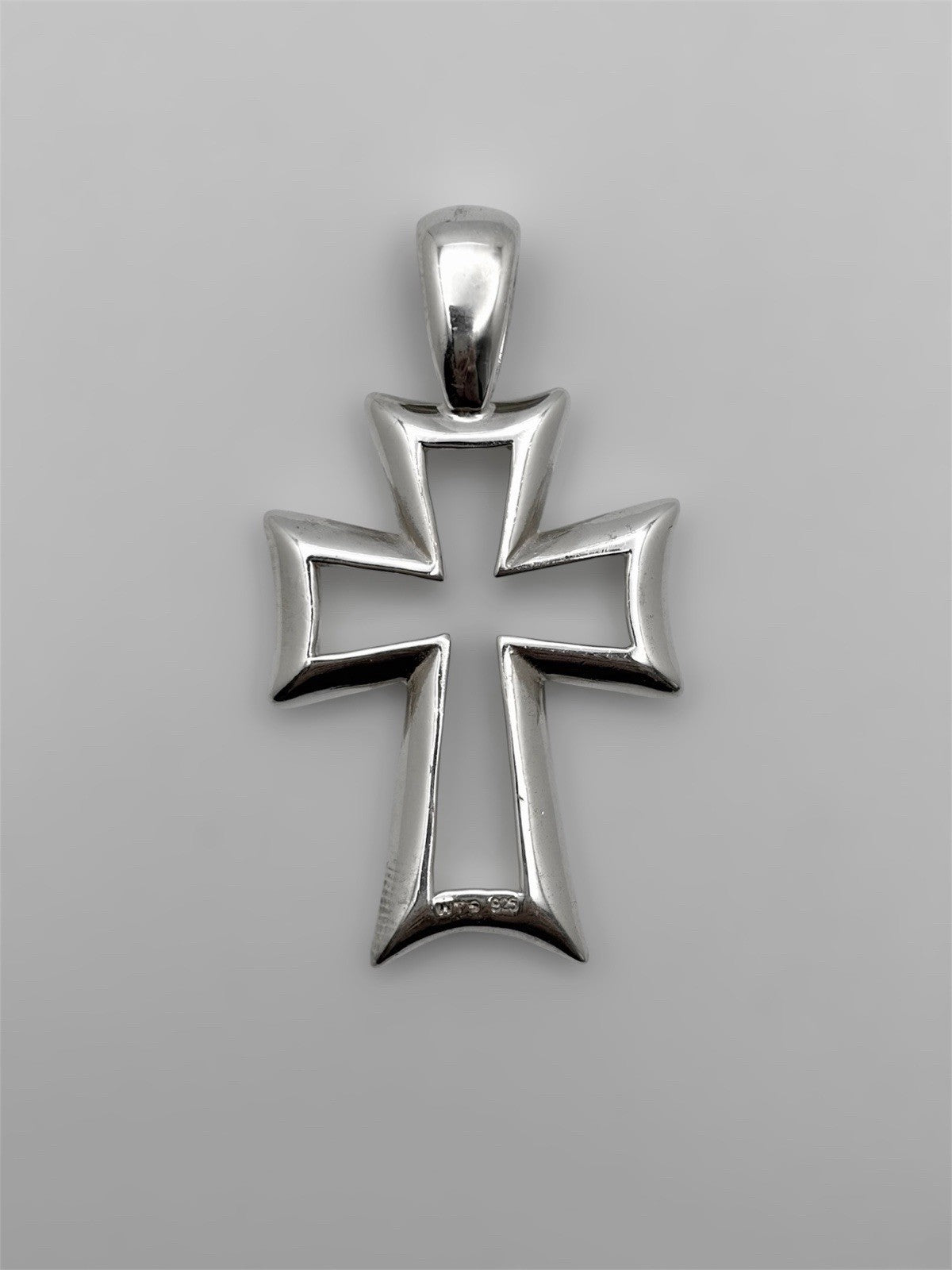 925 Sterling Silver Cross Pendant Large Open Design Modern Polished 2in