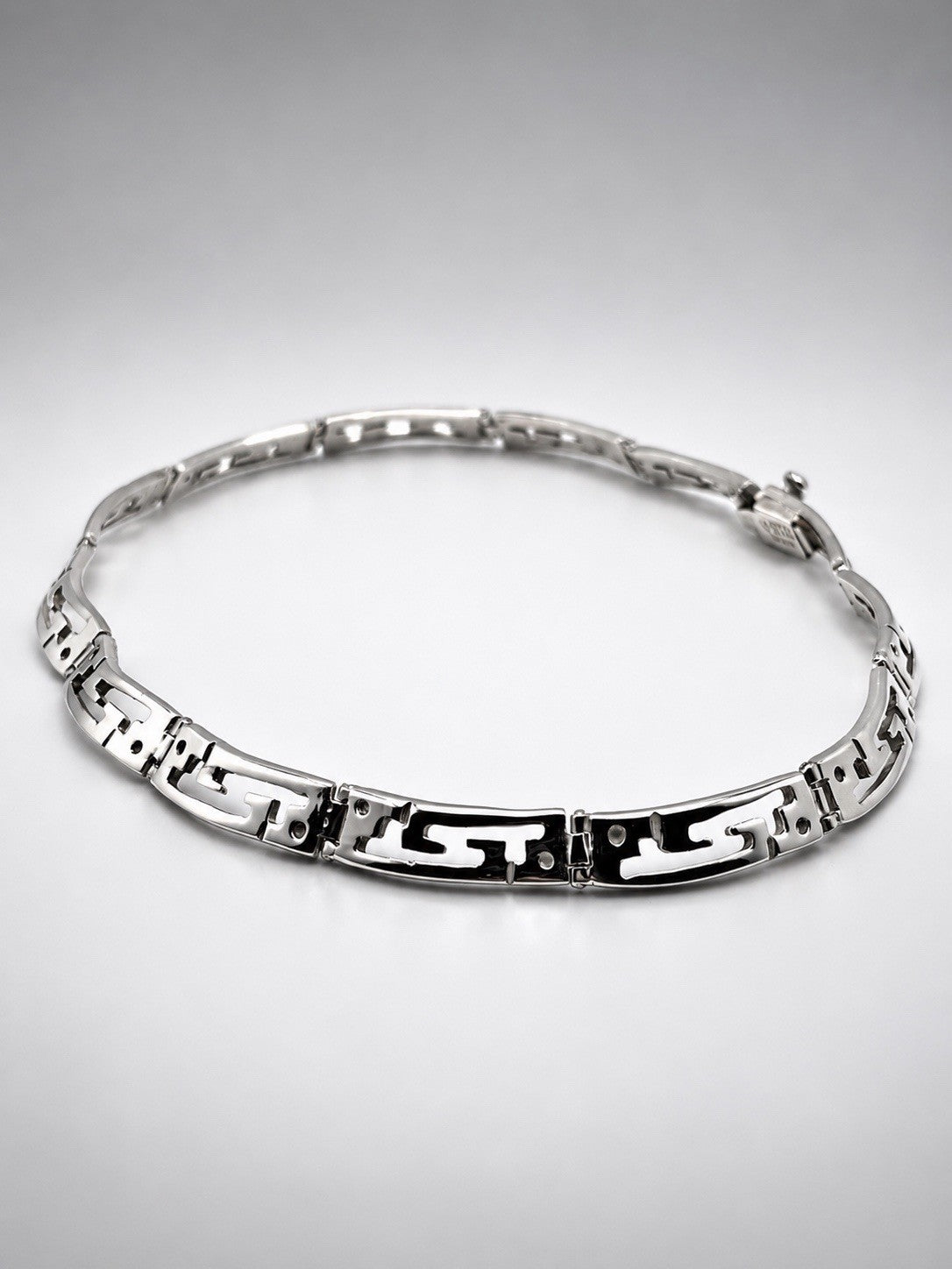 Vintage Mexico 925 Sterling Silver Greek Key Collar Choker Necklace 14in
