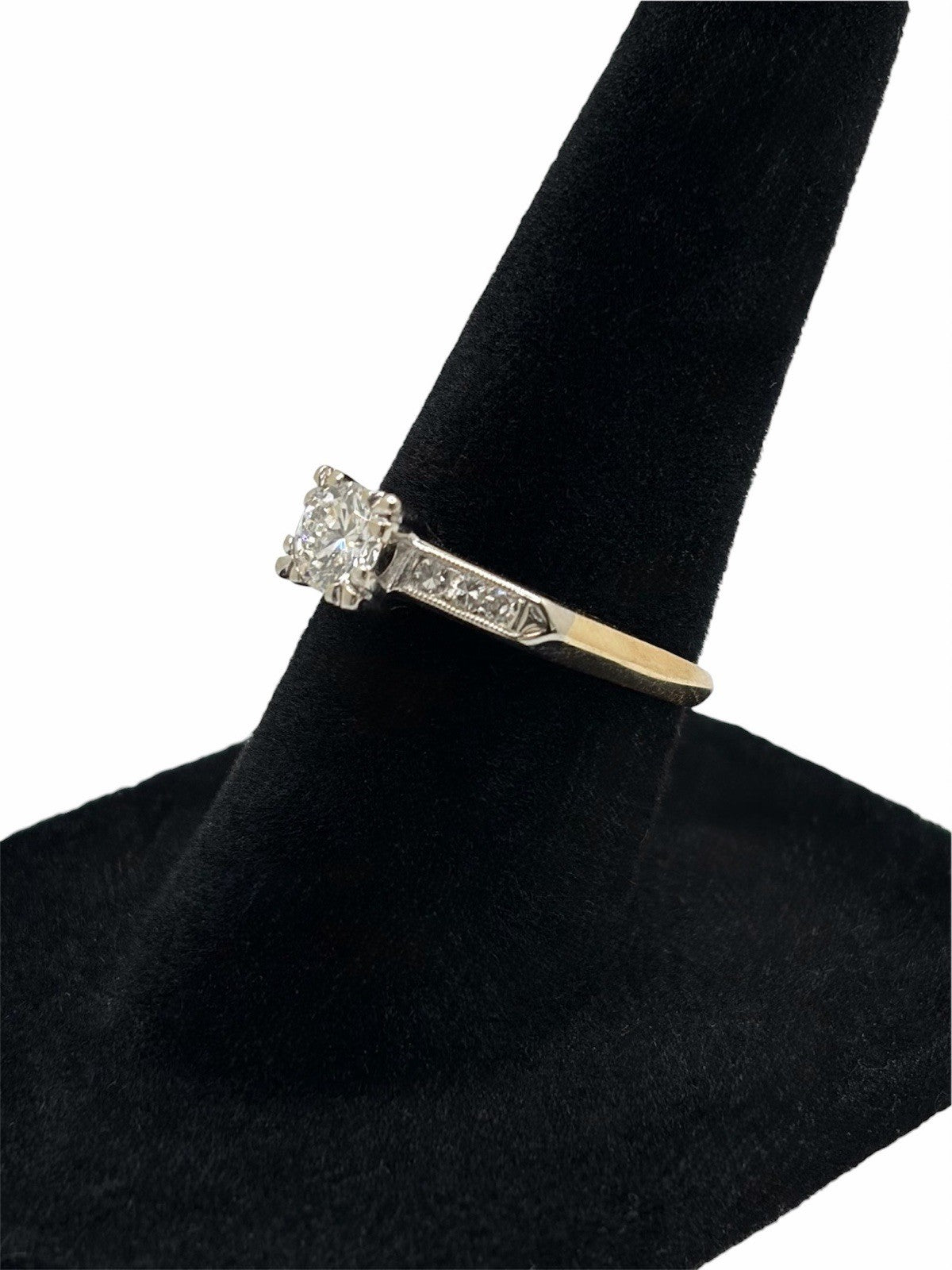Antique Edwardian 14K Gold & 900 Platinum Natural Diamond Engagement Ring Size 6