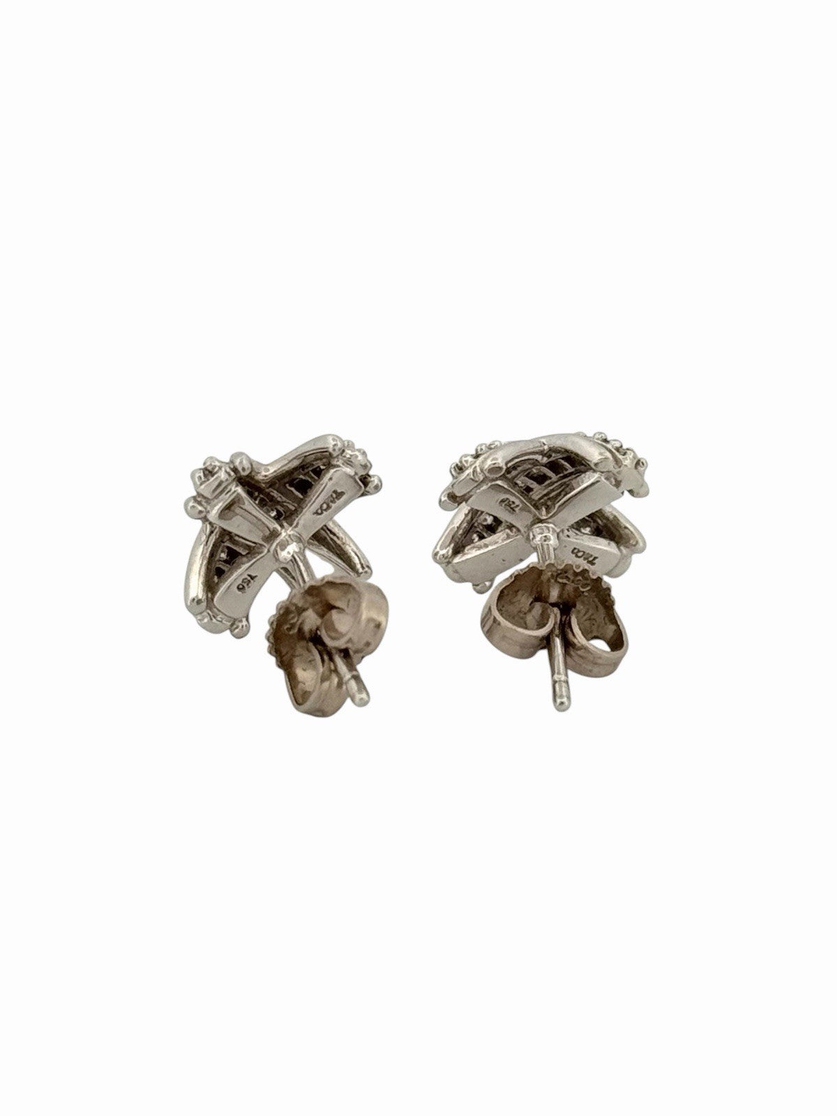 Tiffany & Co. 18K White Gold Kiss Stud Diamond Earrings 0.17ctw + Pouch