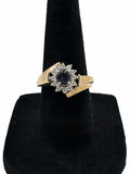 14K Yellow Gold Natural Blue Sapphire & Diamond Halo Ring Size 6 Estate