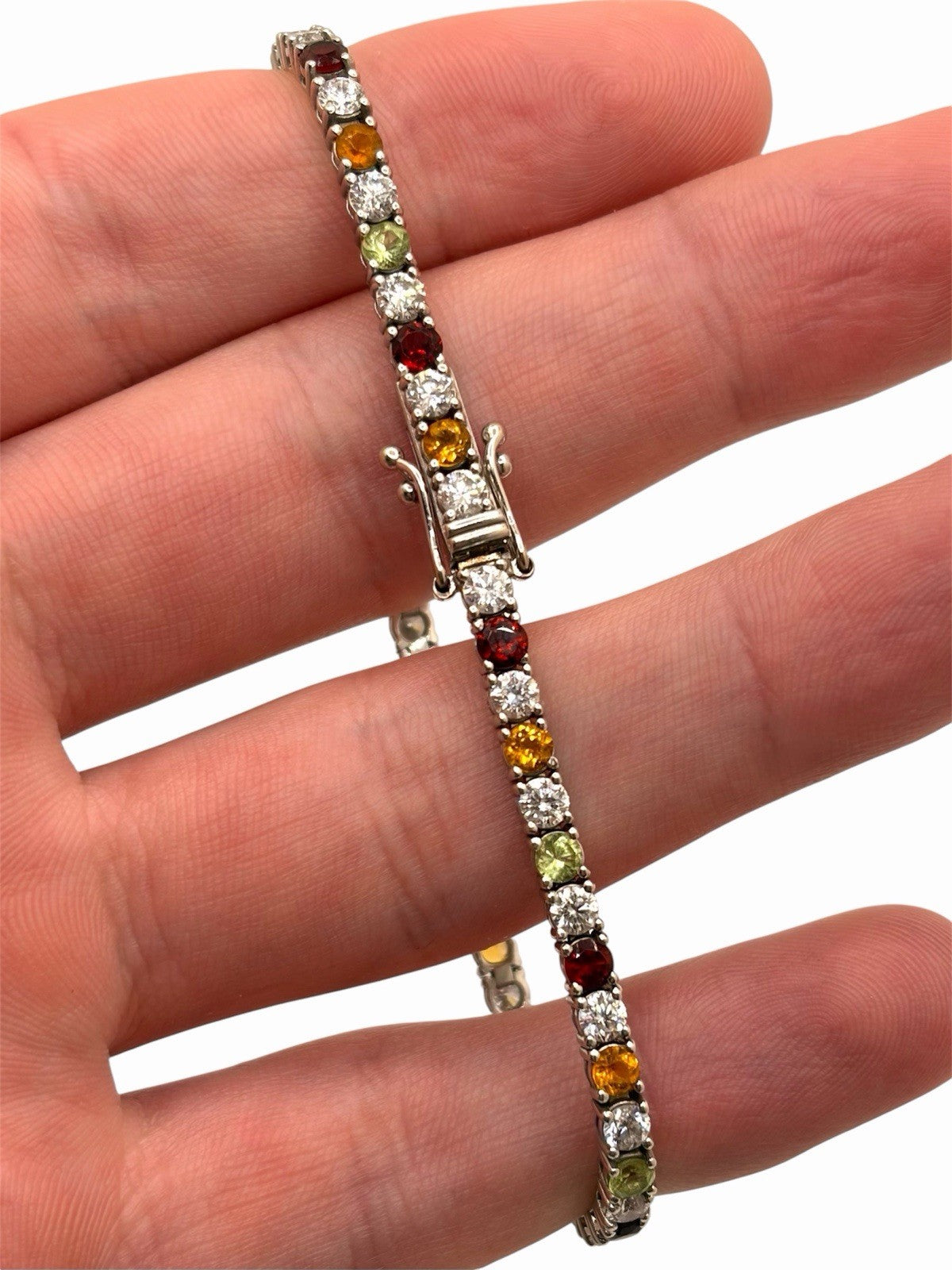 Solid 14K White Gold Lab Diamond & Multi Gemstone Tennis Bracelet 5CTW 7in