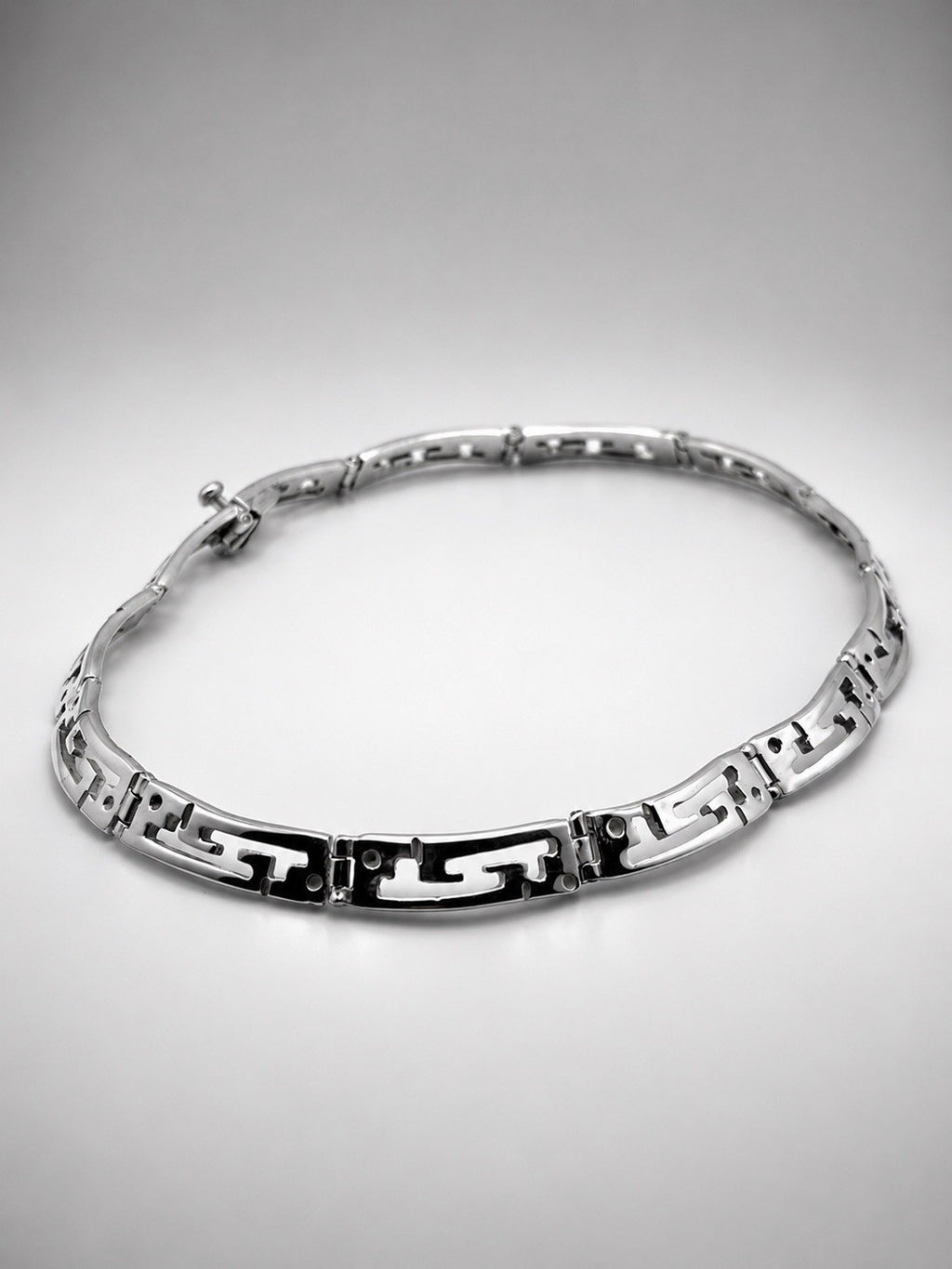Vintage Mexico 925 Sterling Silver Greek Key Collar Choker Necklace 14in