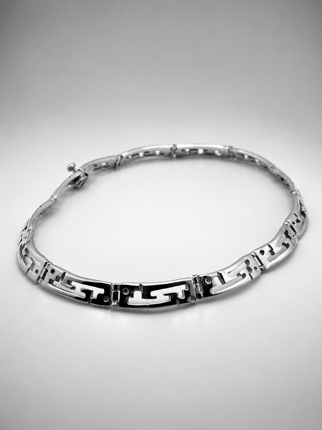 Vintage Mexico 925 Sterling Silver Greek Key Collar Choker Necklace 14in