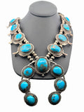 Vintage Navajo Sterling Silver 925 Natural Turquoise Squash Blossom Necklace 28”