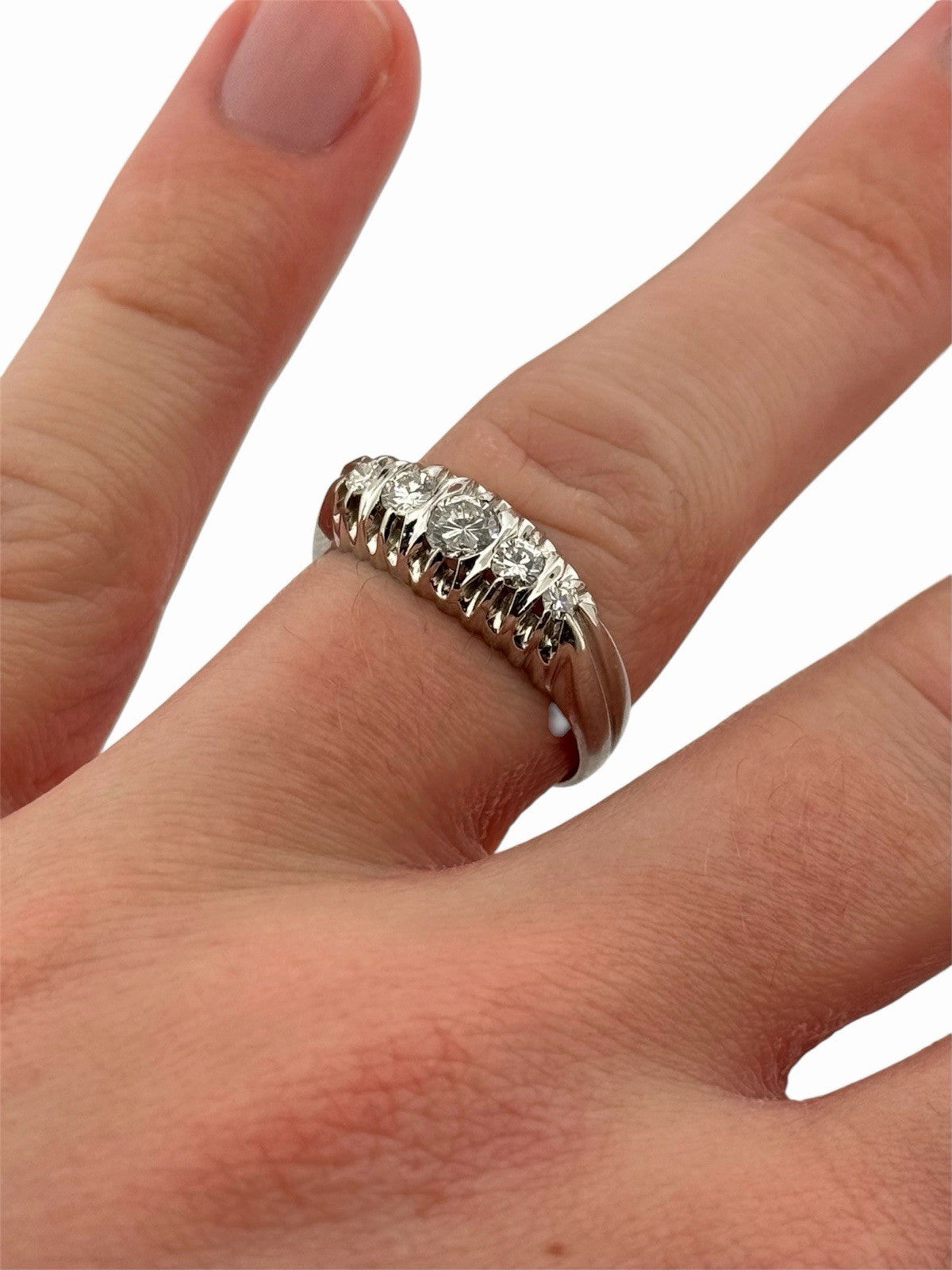 Antique Art Deco 18K White Gold Natural Diamond 5 Stone Ring 0.42ctw Size 9