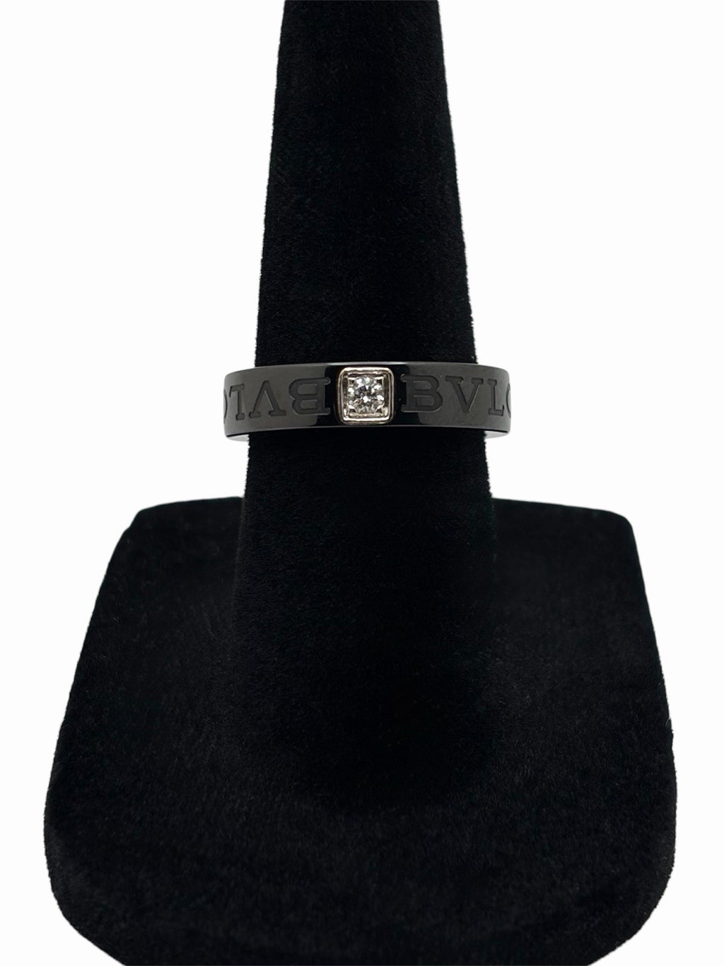 BVLGARI Bvlgari Black Ceramic & 18K White Gold Natural Diamond Ring Size 51 EU