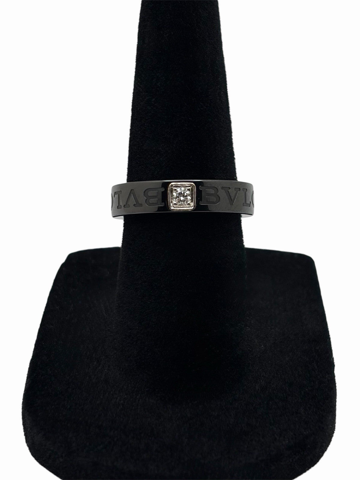 BVLGARI Bvlgari Black Ceramic & 18K White Gold Natural Diamond Ring Size 51 EU
