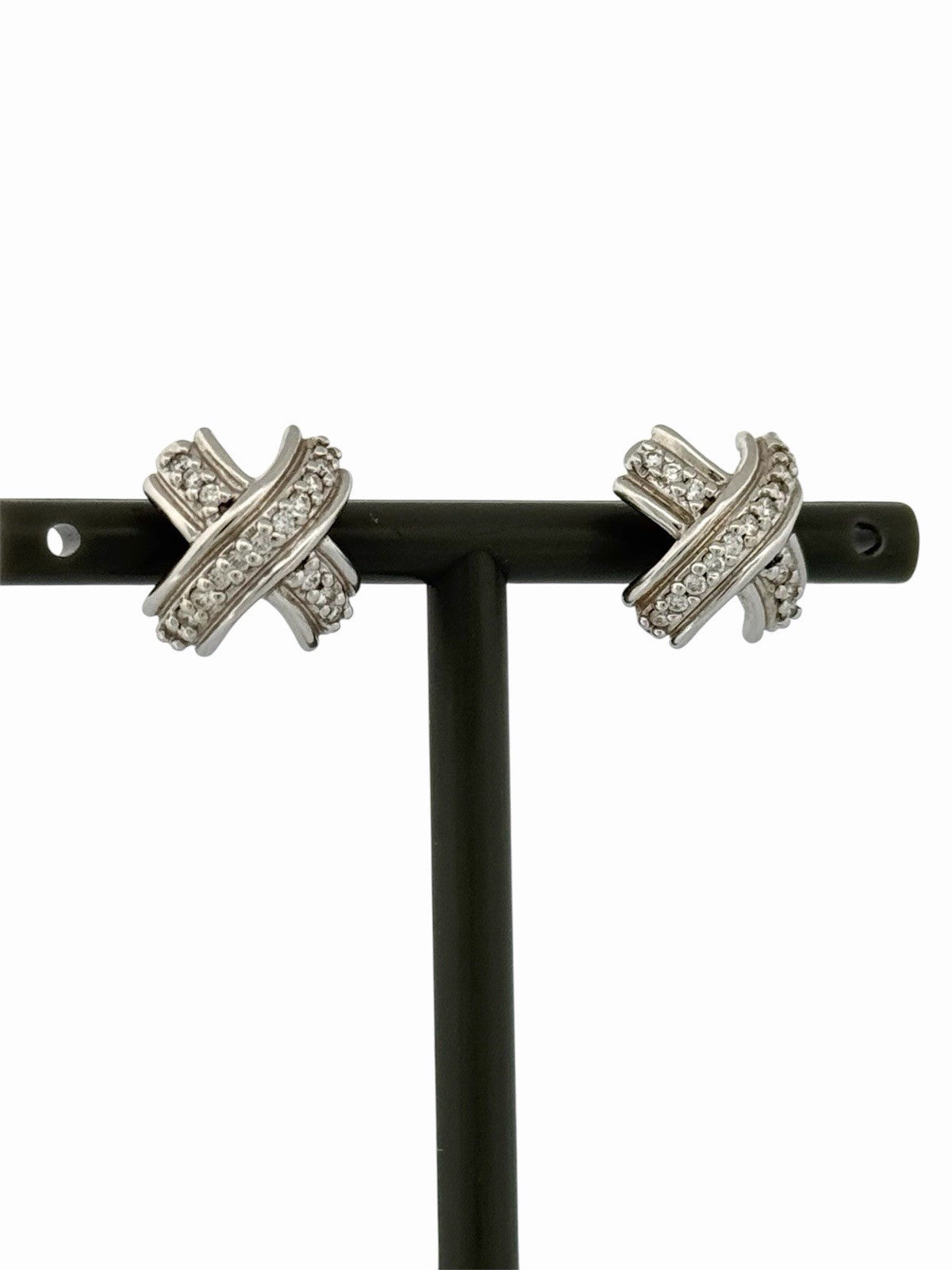 Tiffany & Co. 18K White Gold Kiss Stud Diamond Earrings 0.17ctw + Pouch
