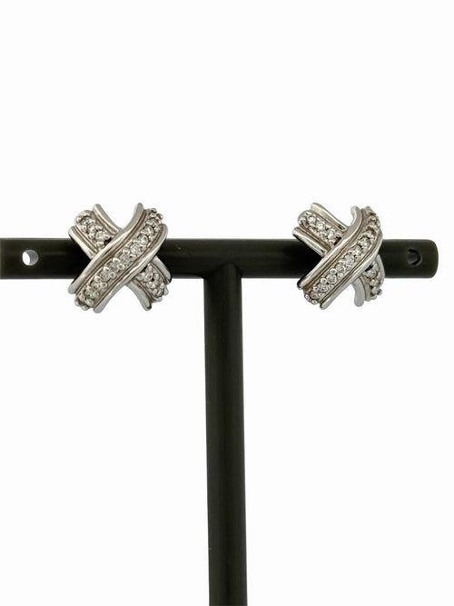 Tiffany & Co. 18K White Gold Kiss Stud Diamond Earrings 0.17ctw + Pouch