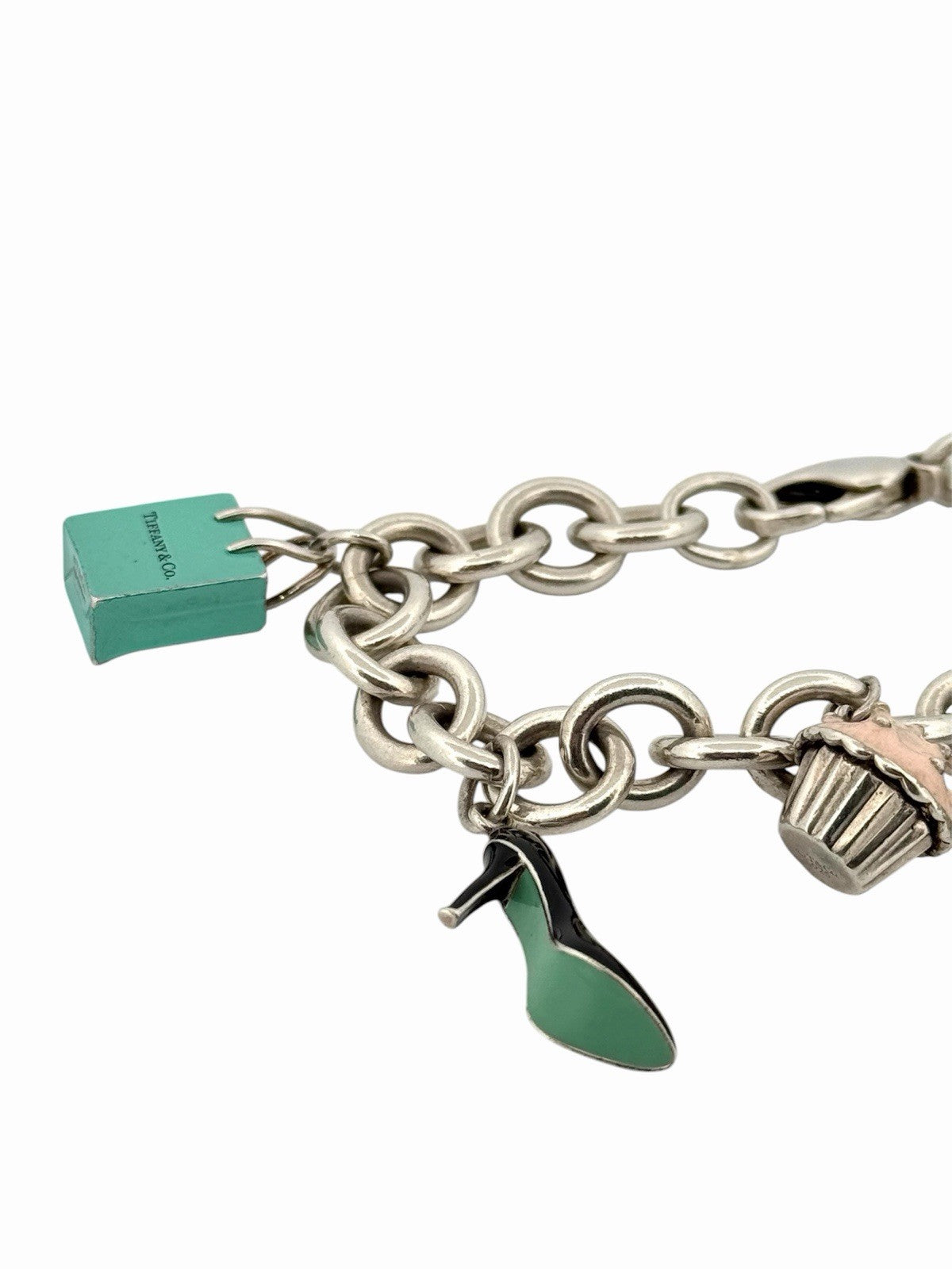 Tiffany & Co. Enamel Multi-Charm Bracelet 925 Sterling Silver 7”