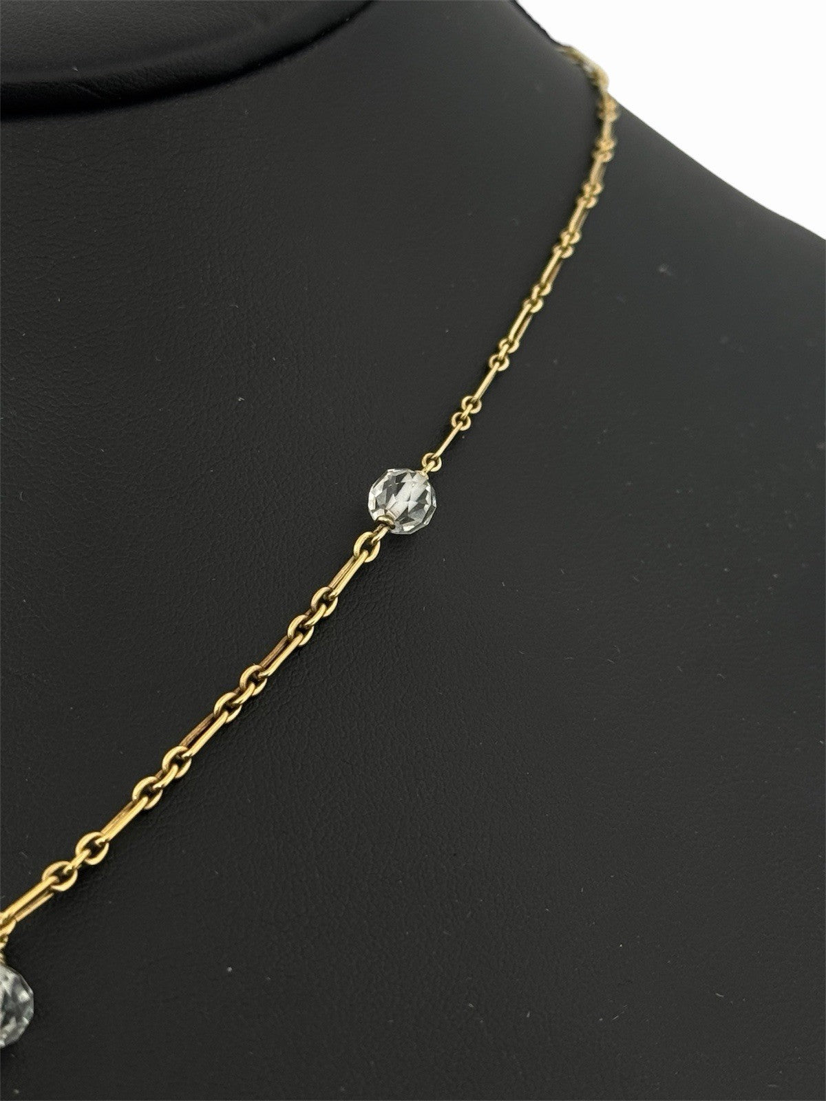 Antique Art Deco 14K Gold Rock Crystal Y Drop Lariat Necklace 18.5” c.1930
