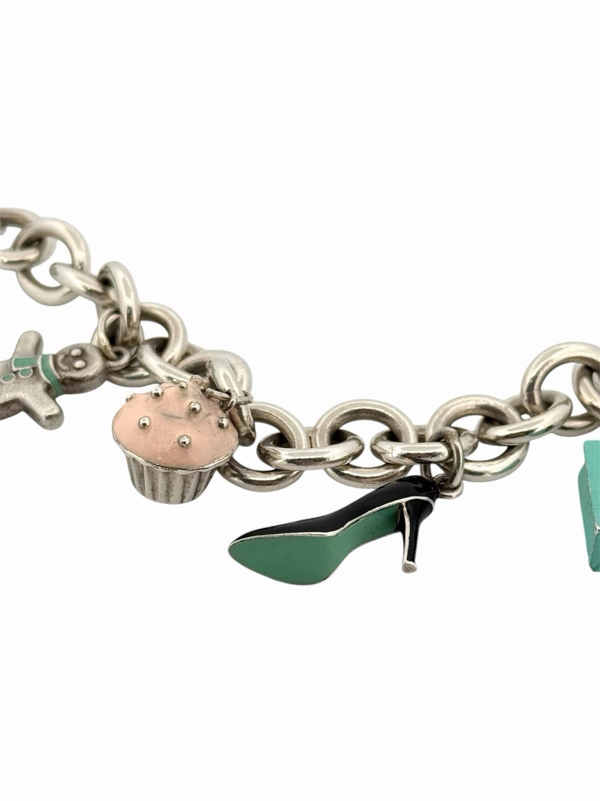 Tiffany & Co. Enamel Multi-Charm Bracelet 925 Sterling Silver 7”