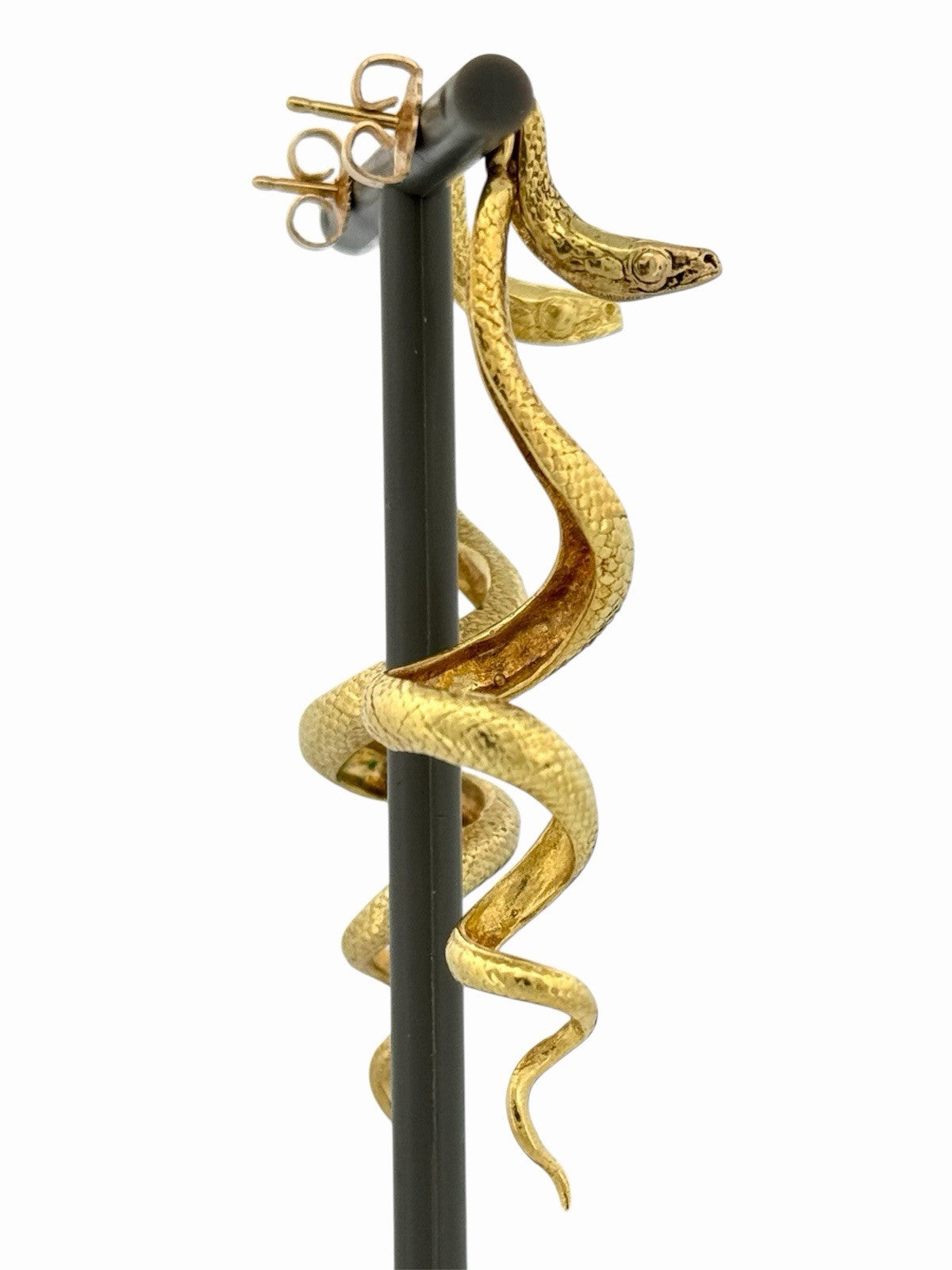Vintage 14K Yellow Gold Snake Serpent Dangle Drop Earrings 2”
