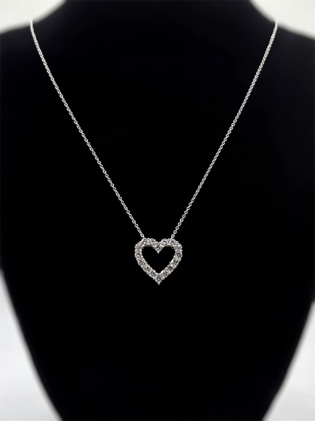 14K White Gold Diamond Open Heart Pendant Necklace 16”