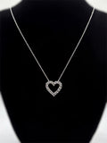 14K White Gold Diamond Open Heart Pendant Necklace 16”
