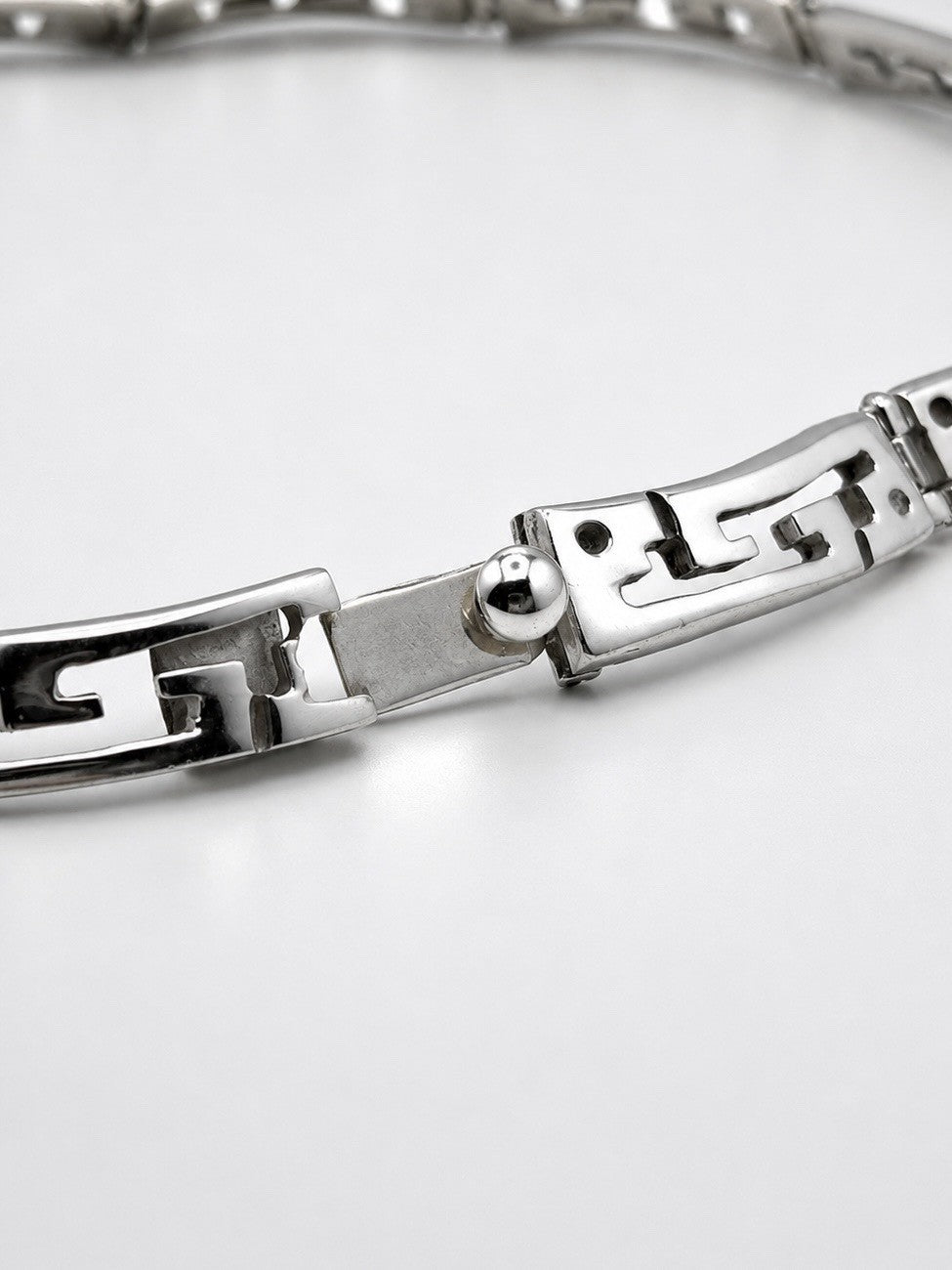 Vintage Mexico 925 Sterling Silver Greek Key Collar Choker Necklace 14in