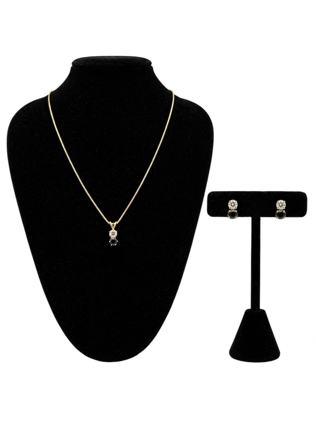 14K Gold Natural Diamond & Blue Sapphire Necklace Earrings Set 16” - Very Nice!