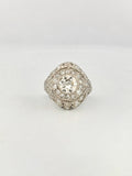 Antique Art Deco Platinum & Natural Old European Cut Diamond Dome Ring Size 4.5