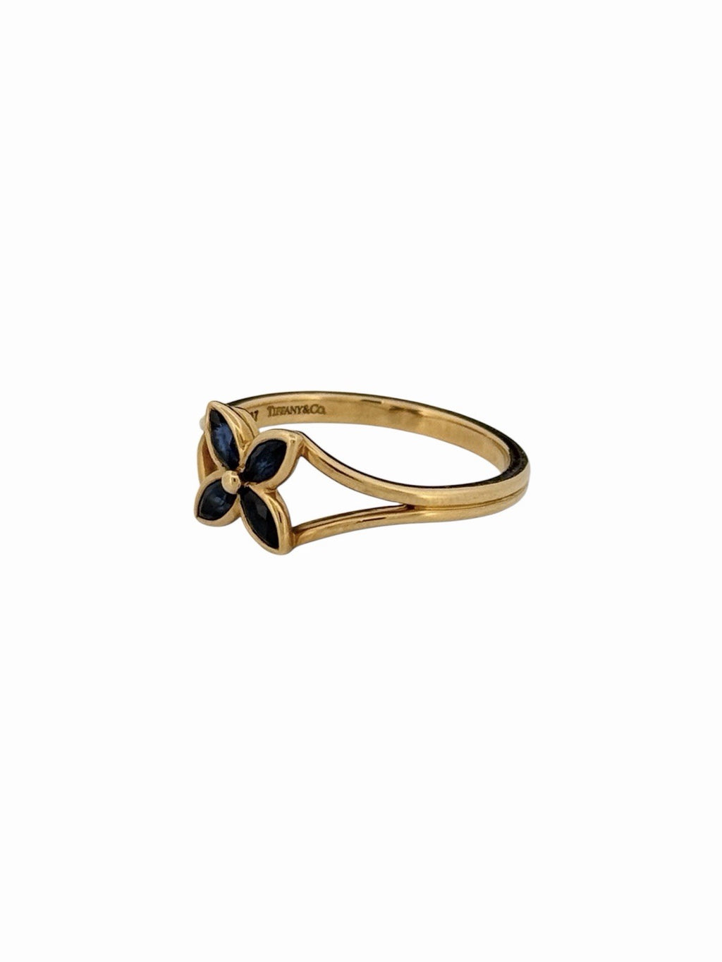 Tiffany & Co. 18K Yellow Gold Sapphire Victoria Cocktail Flower Ring Japan Sz 6