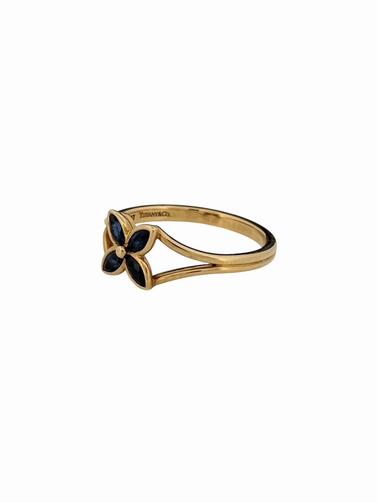 Tiffany & Co. 18K Yellow Gold Sapphire Victoria Cocktail Flower Ring Japan Sz 6